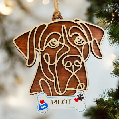 Great Dane Wooden dog ornament with line-art design