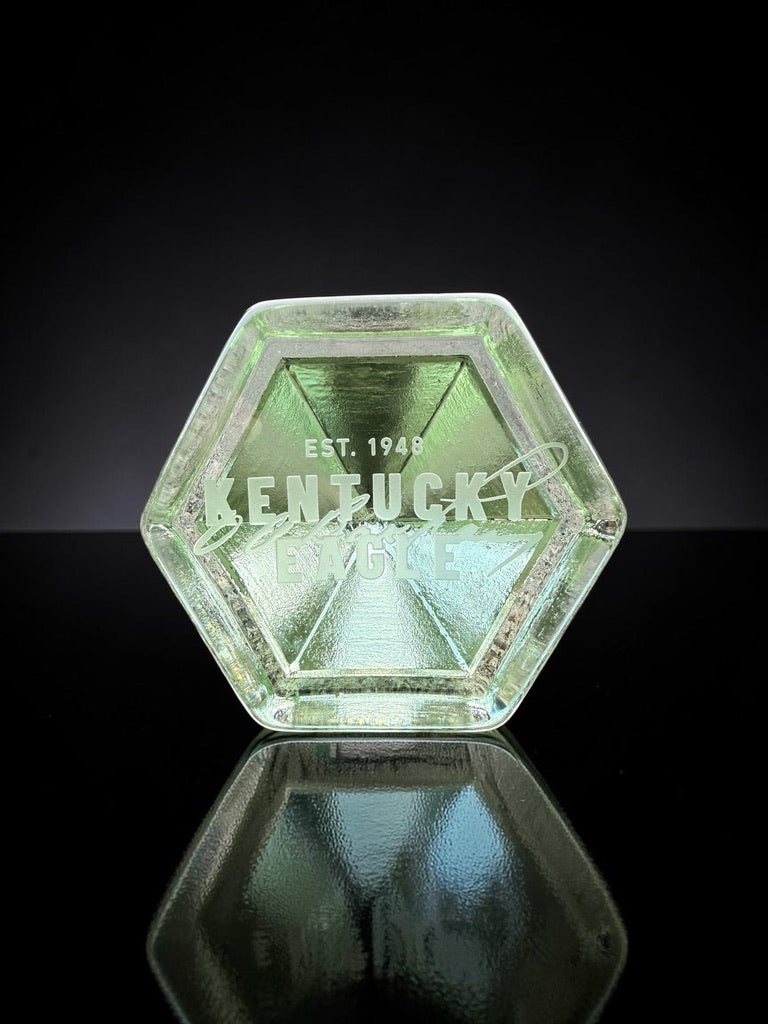 Hexagonal recycled glass recognition award with custom etched lettering