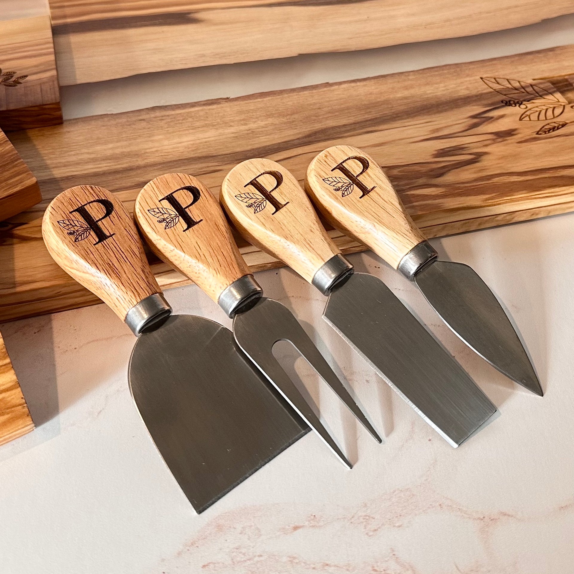 Cheese Slicer With Olive Wood Handle for Stylish Serving Engraving