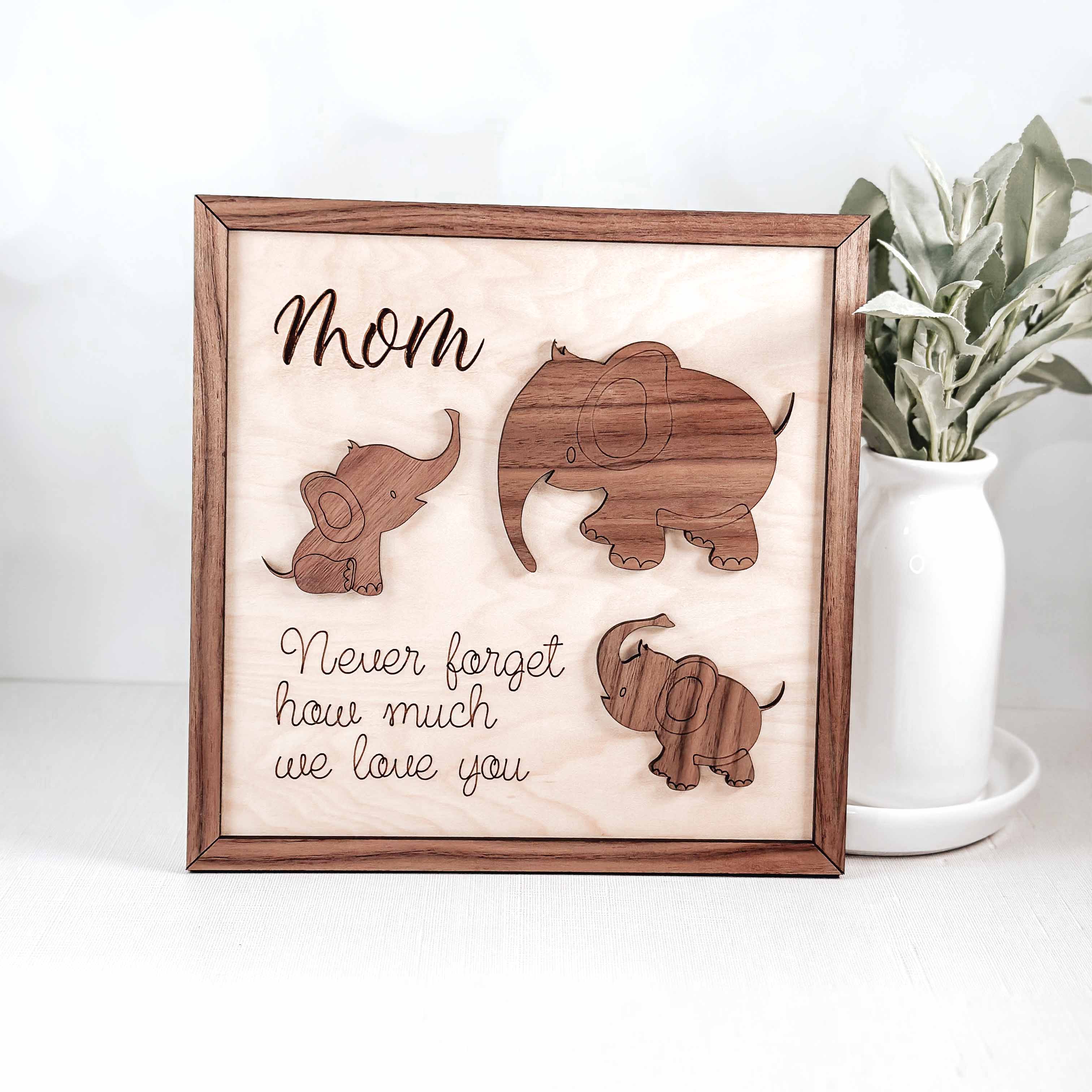 Elephant Wood Sign, Wall Hanging Leaner Desk Sign for Mom