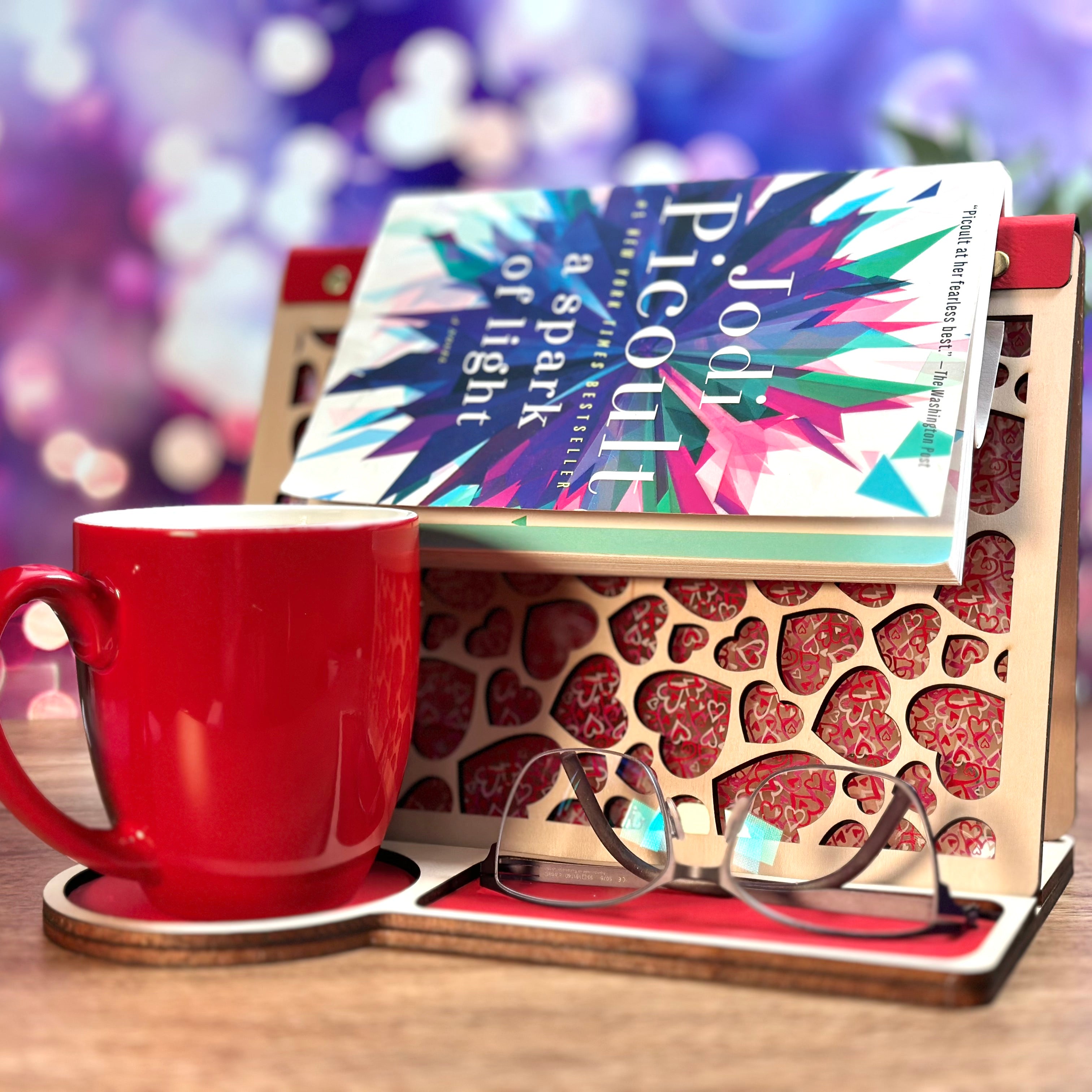 Large Hearts Book Rest and Page Holder - Valentine’s Edition Wooden Book Valet