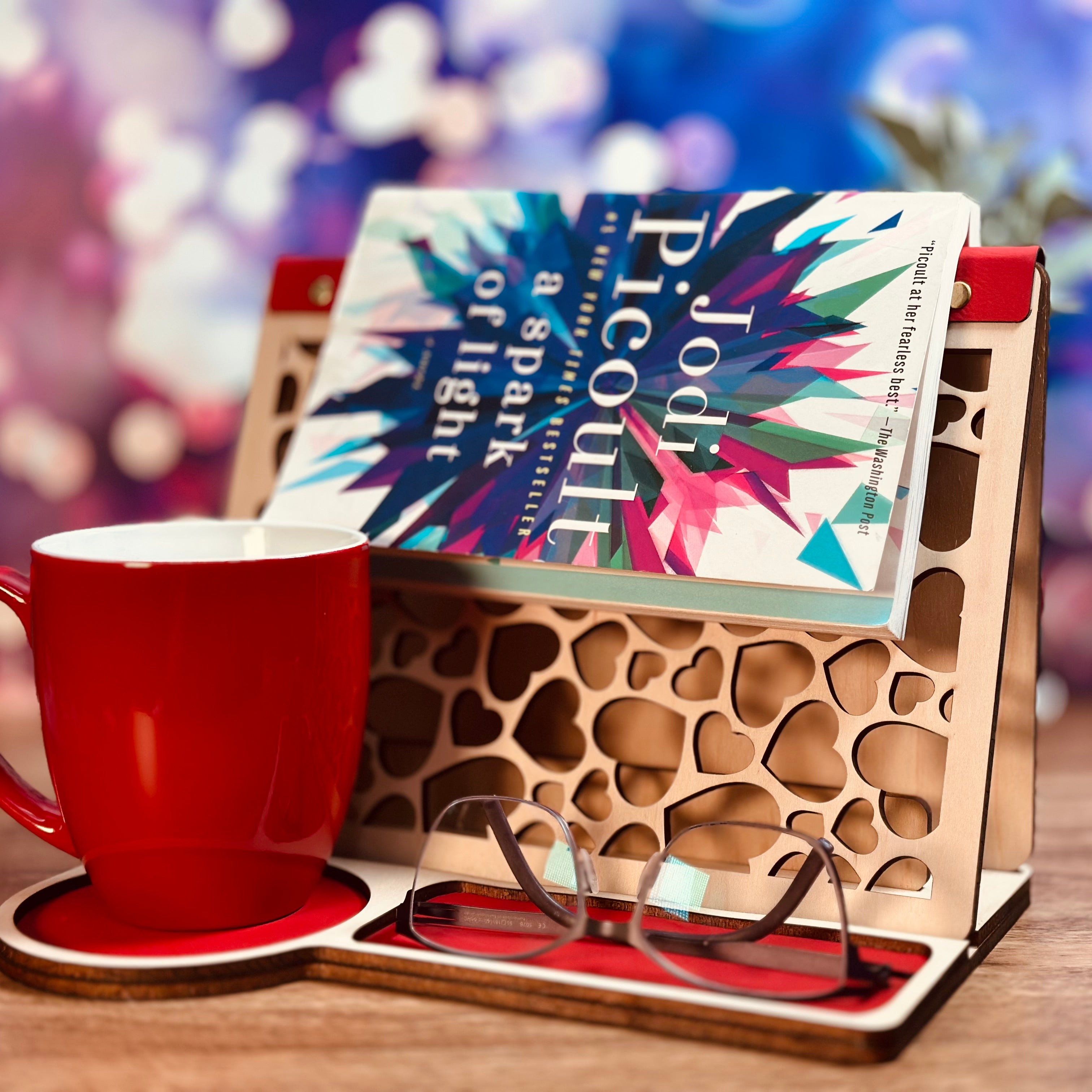 Large Hearts Book Rest and Page Holder - Valentine’s Edition Wooden Book Valet