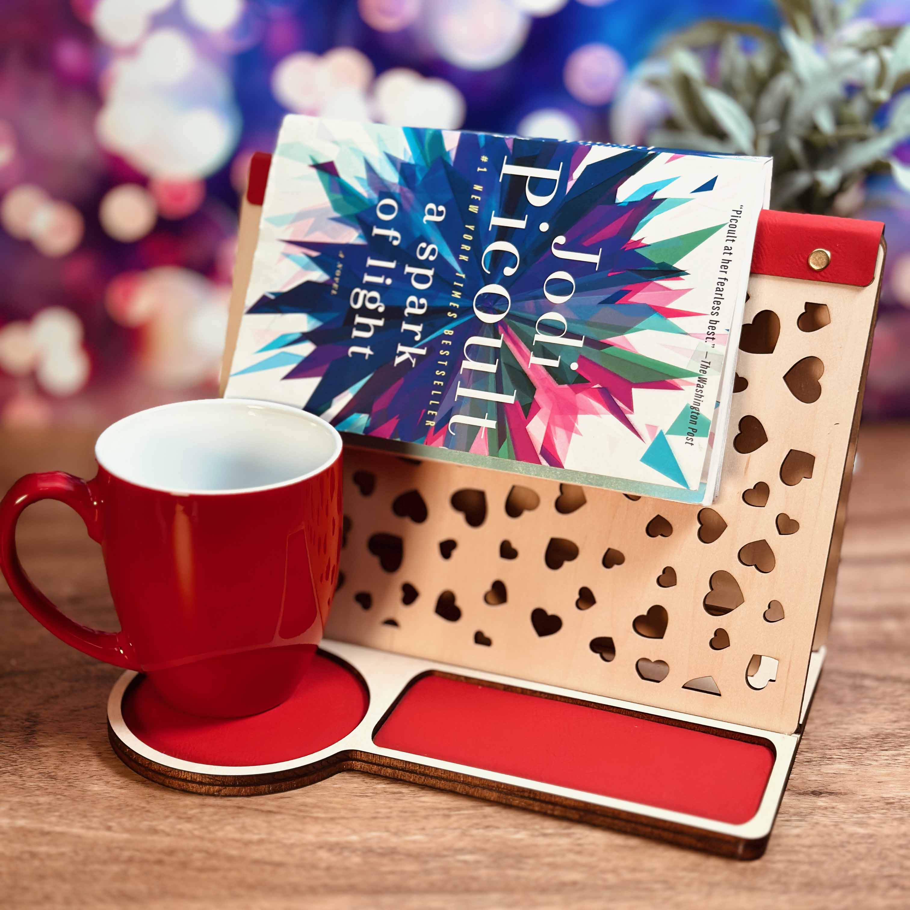 Small Hearts Book Rest and Page Holder - Wooden Book Valet