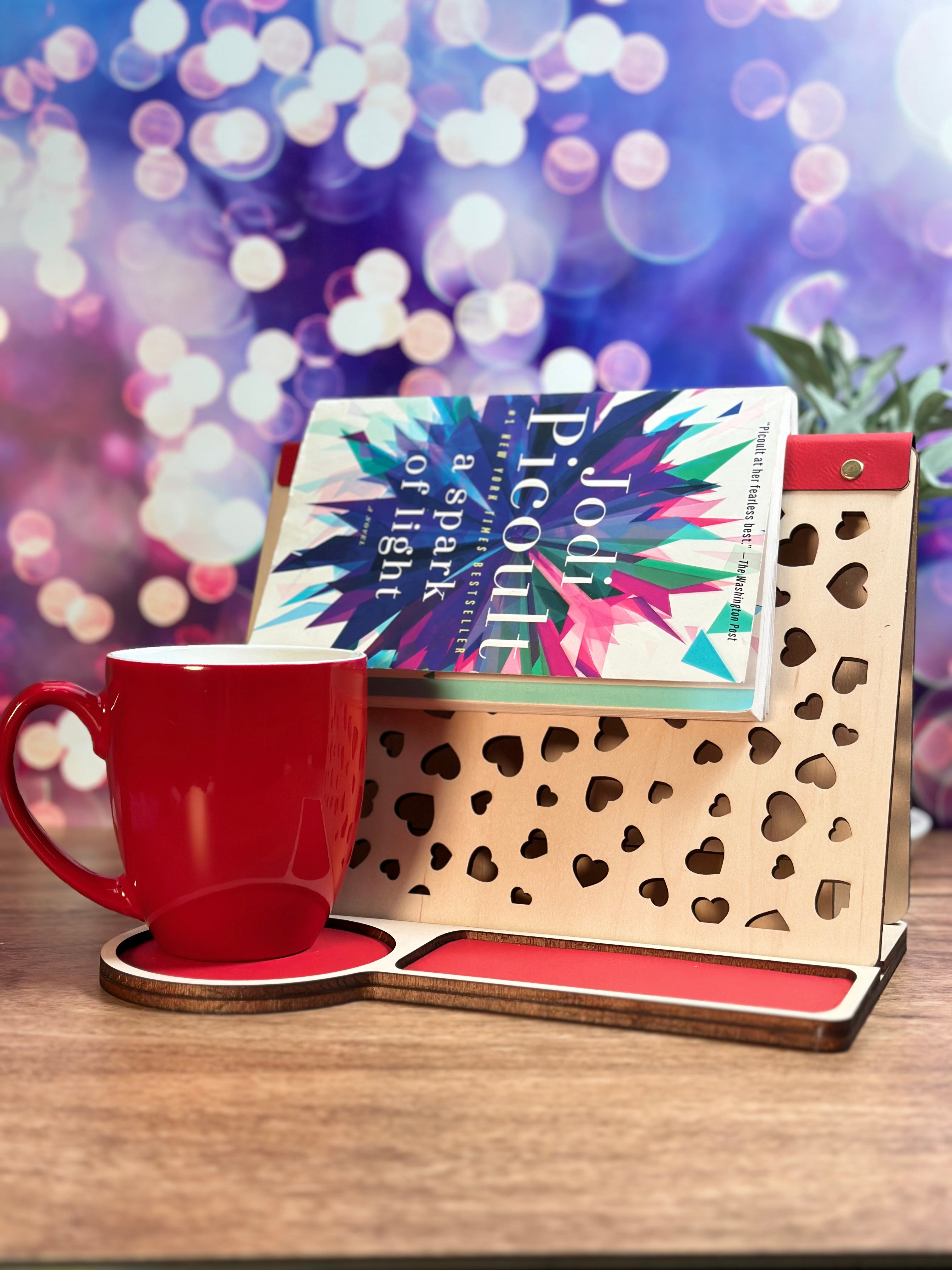 Small Hearts Book Rest and Page Holder - Wooden Book Valet