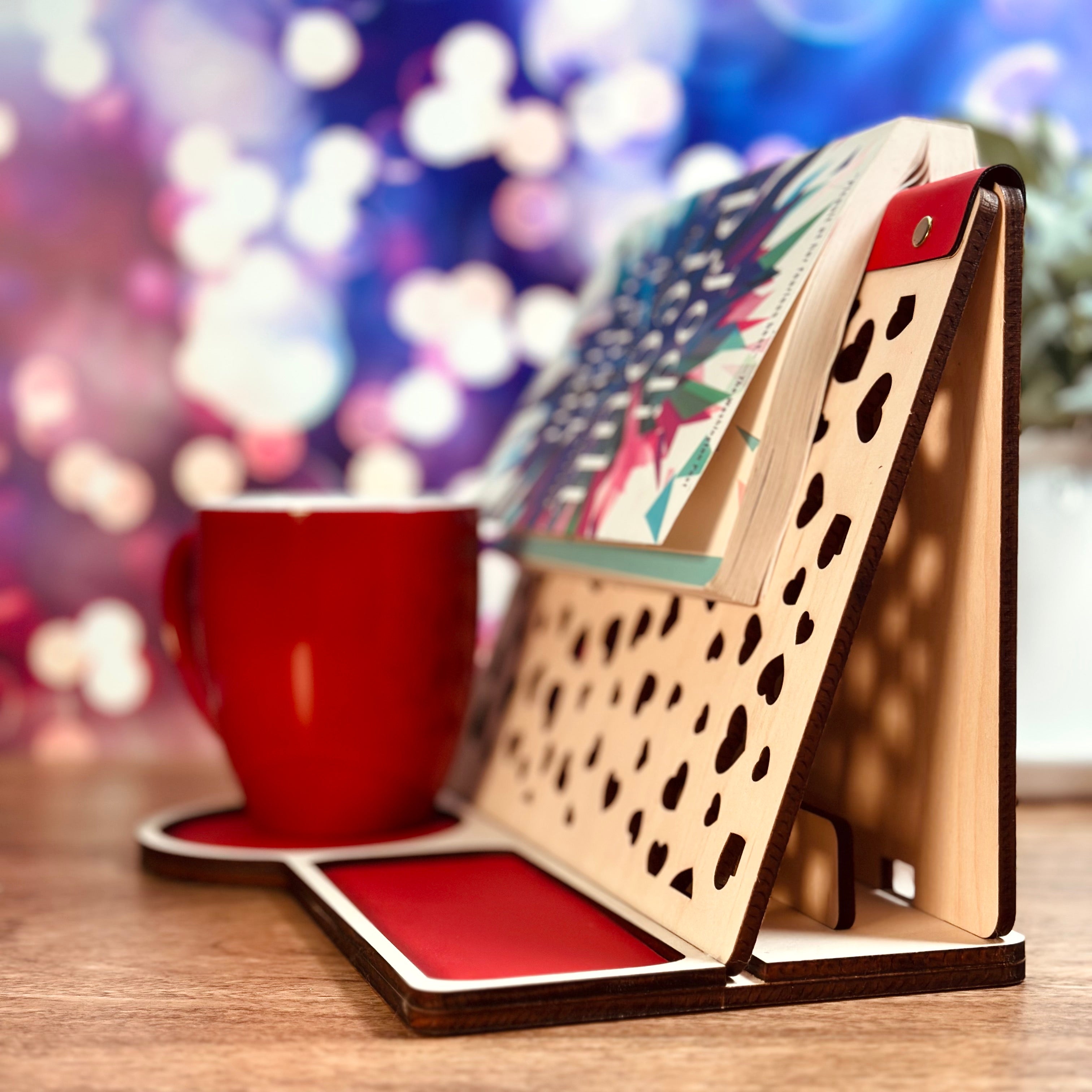 Small Hearts Book Rest and Page Holder - Wooden Book Valet