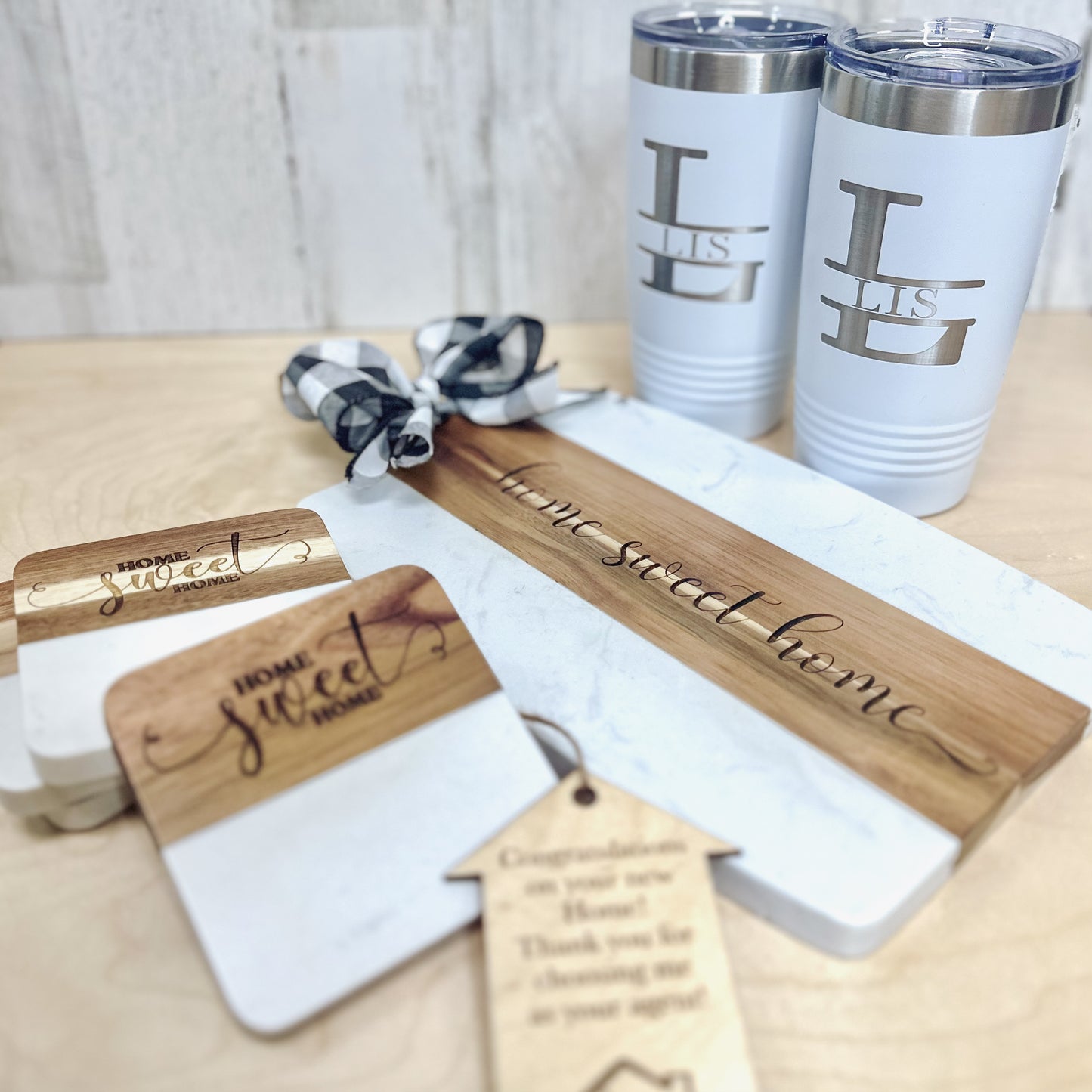 Acacia Wood and Marble Personalized Gift Set