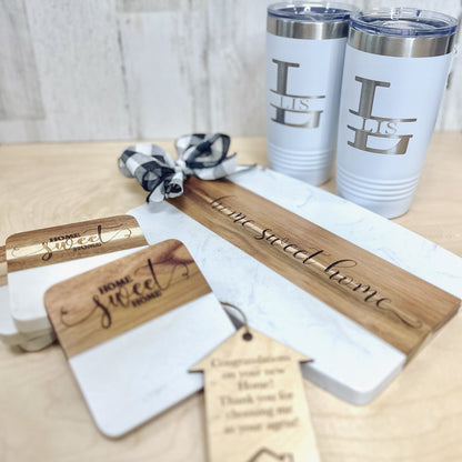 Acacia Wood and Marble Personalized Gift Set