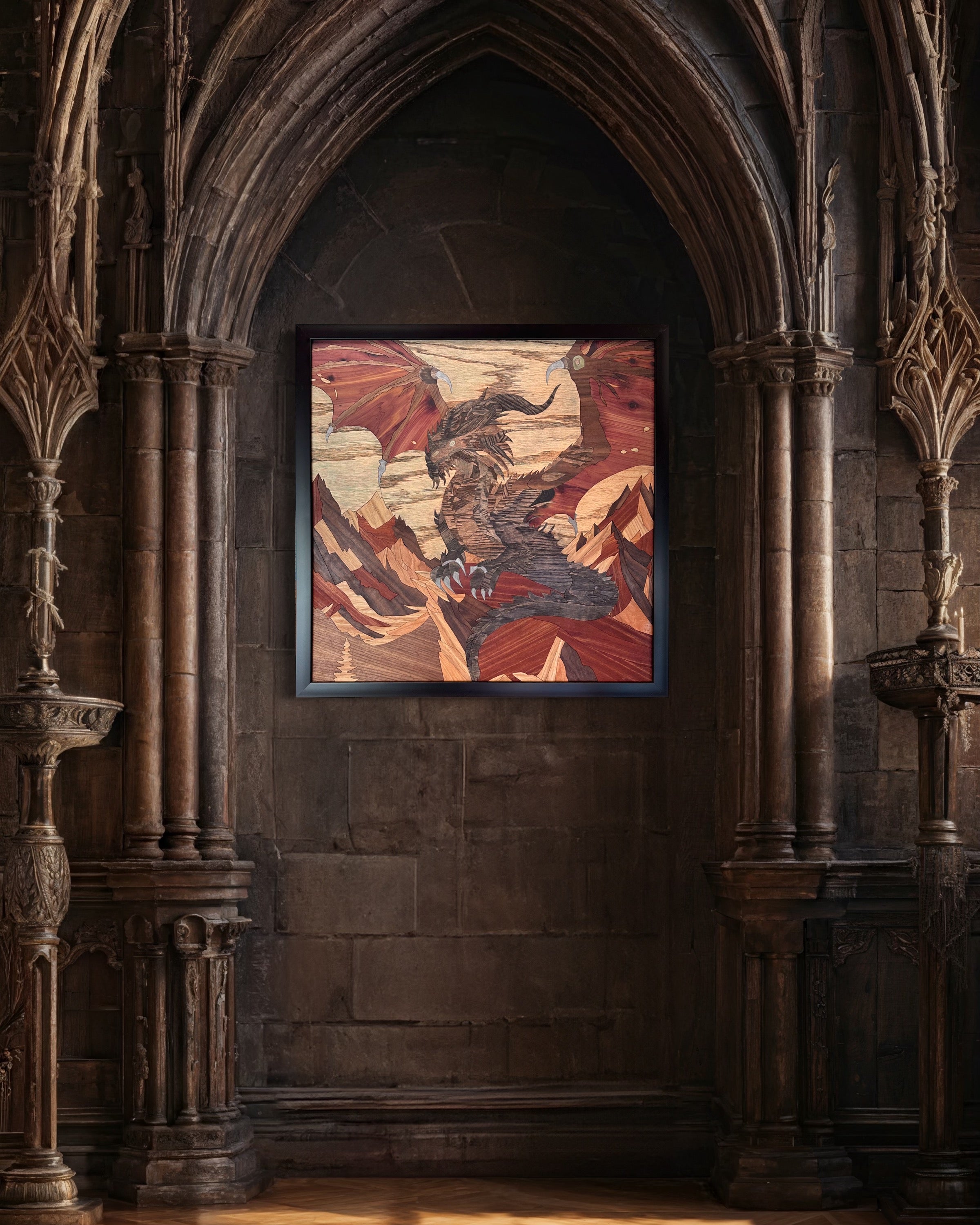 Dragon on a Stone Wall Art