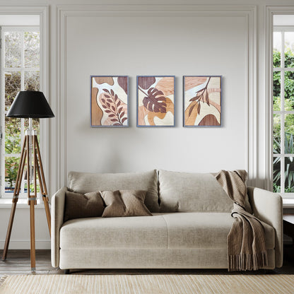 Layered Wood Botanical Wall Art Trio – Handcrafted Nature-Inspired Panels