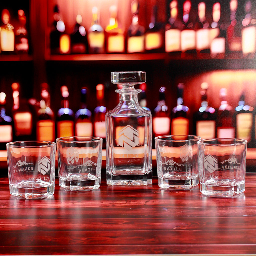 Custom Engraved Whiskey Decanter and Glass Set