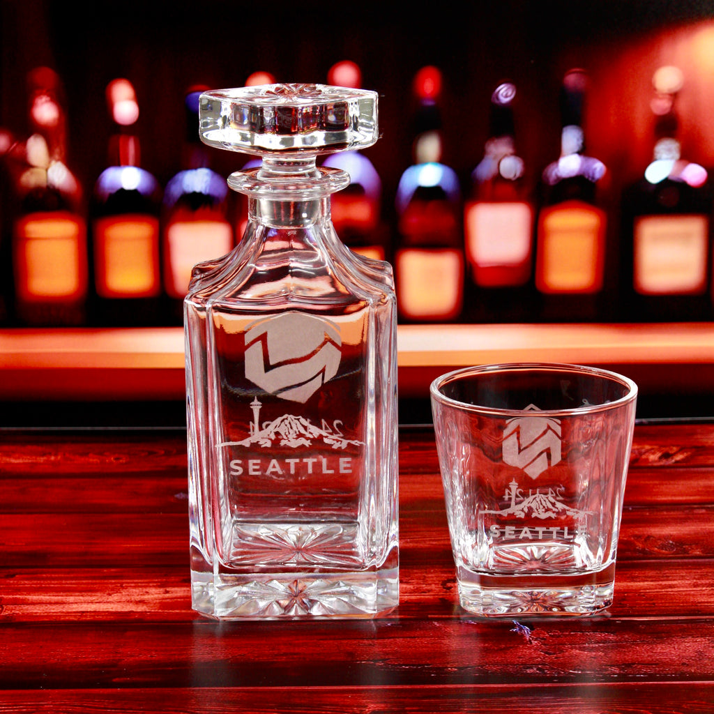 Custom Engraved Whiskey Decanter and Glass Set