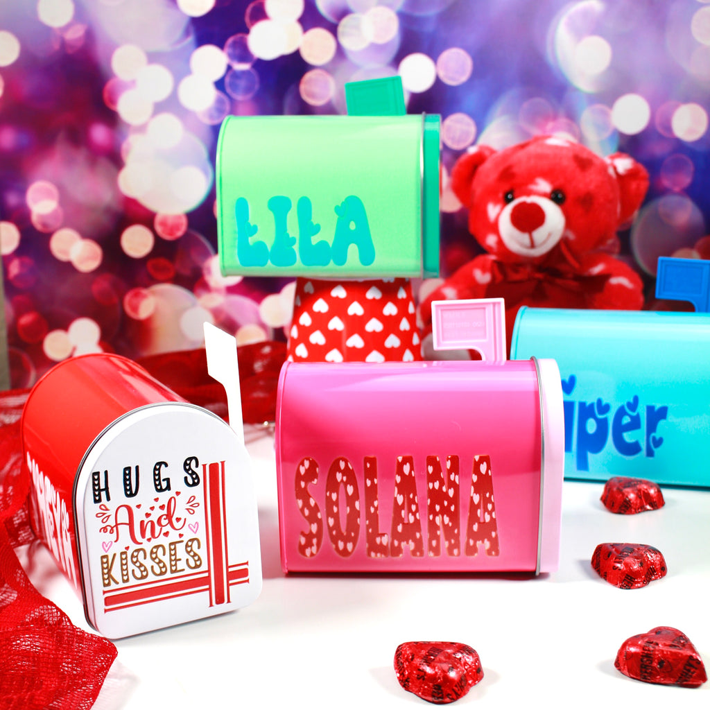 Personalized Valentines Tin Mailbox for Kids, Custom Name Tin Treat Holder