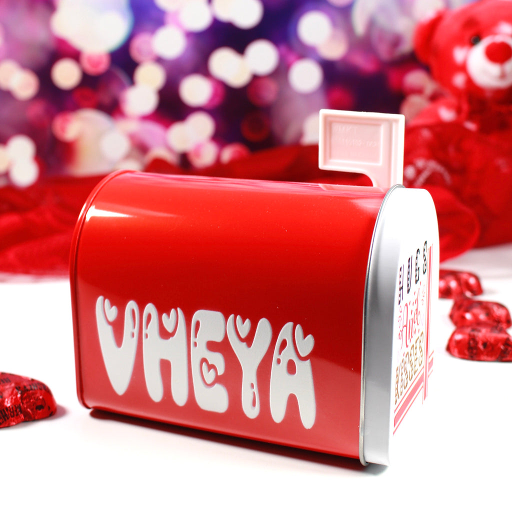 Personalized Valentines Tin Mailbox for Kids, Custom Name Tin Treat Holder