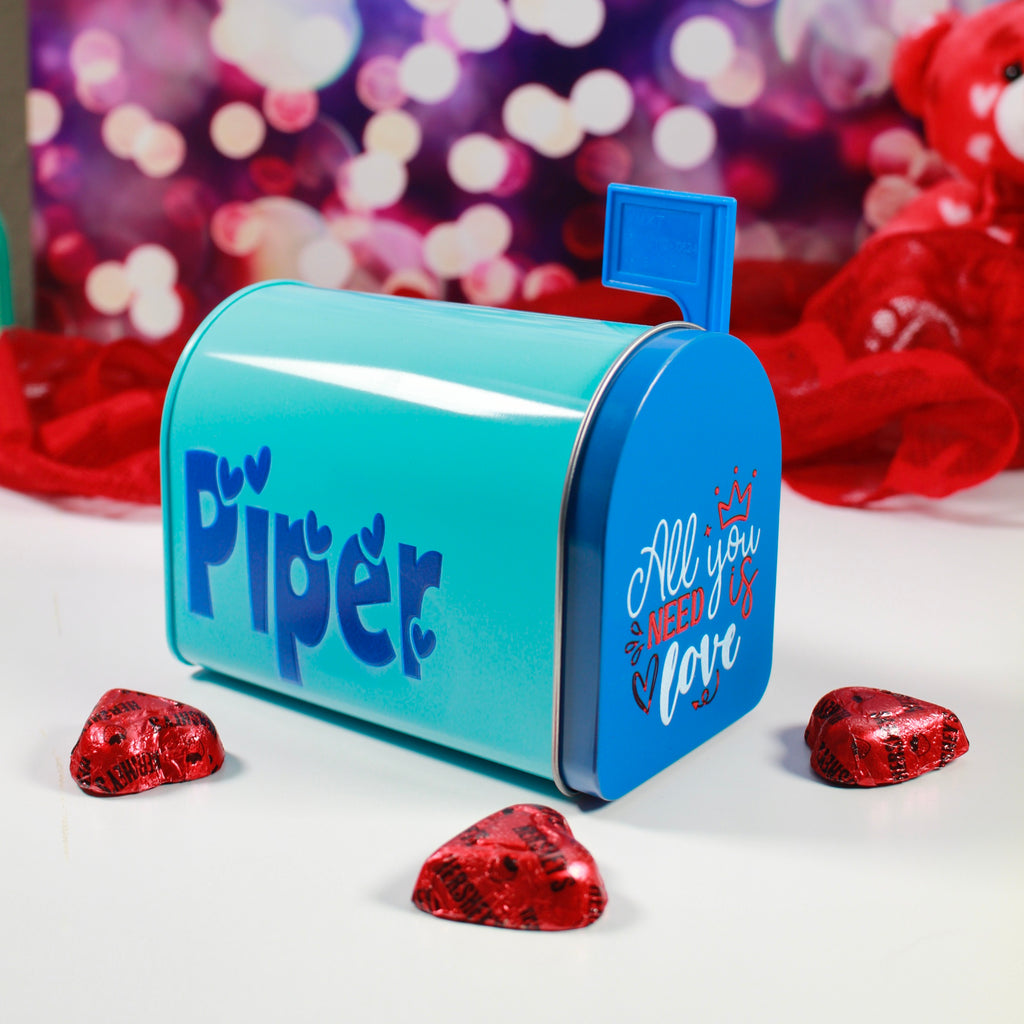 Personalized Valentines Tin Mailbox for Kids, Custom Name Tin Treat Holder