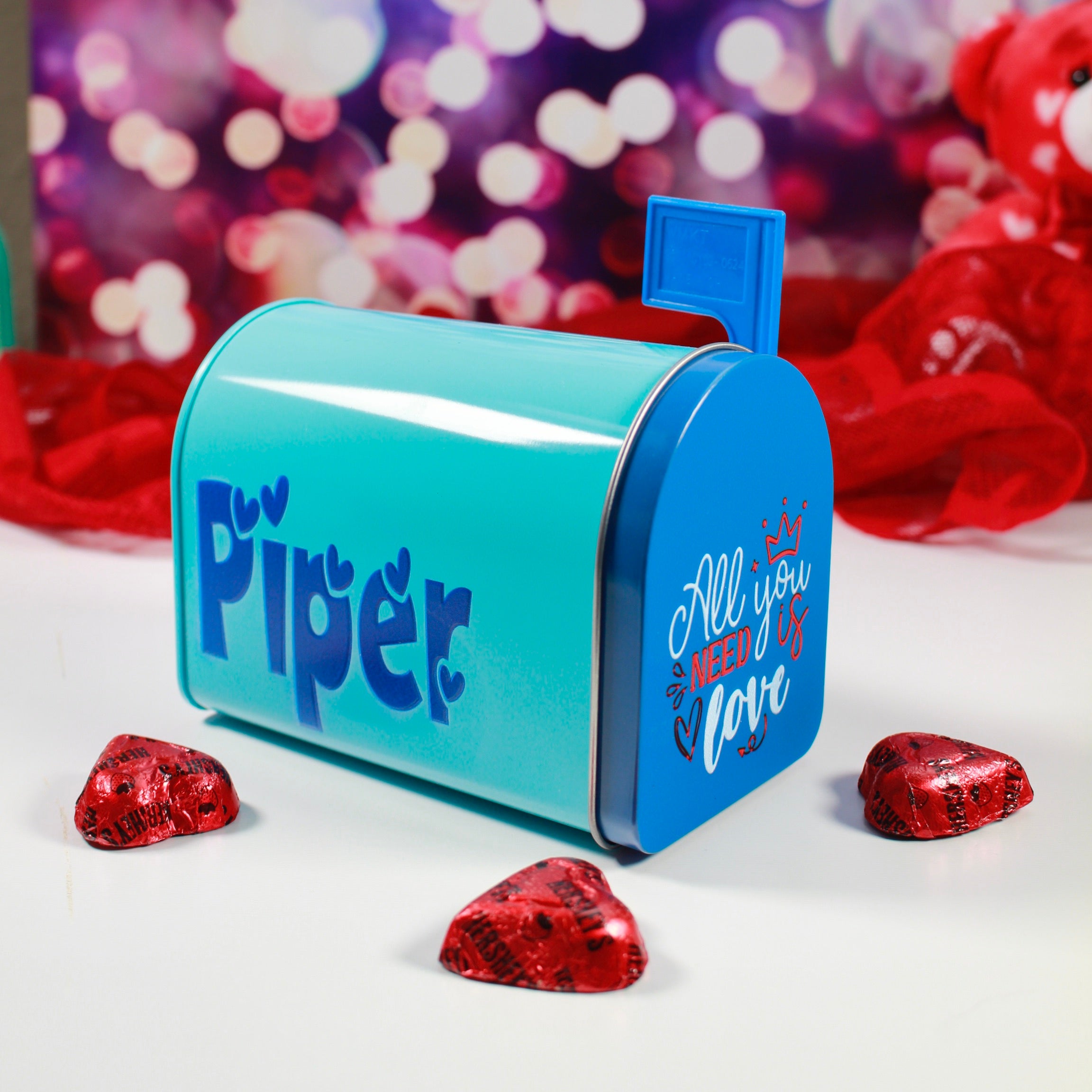 Personalized Valentines Tin Mailbox for Kids, Custom Name Tin Treat Holder