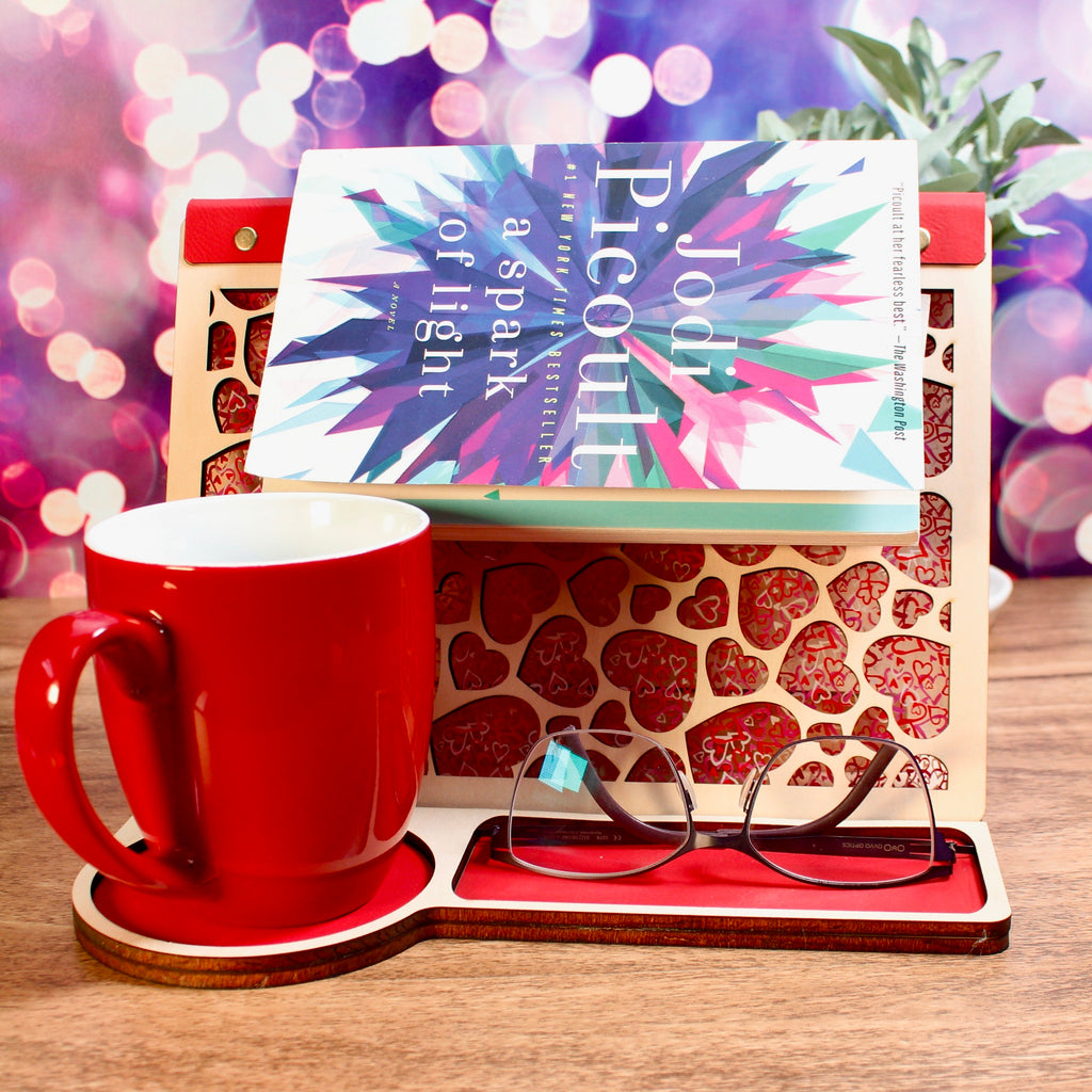 Large Hearts Book Rest and Page Holder - Valentine’s Edition Wooden Book Valet