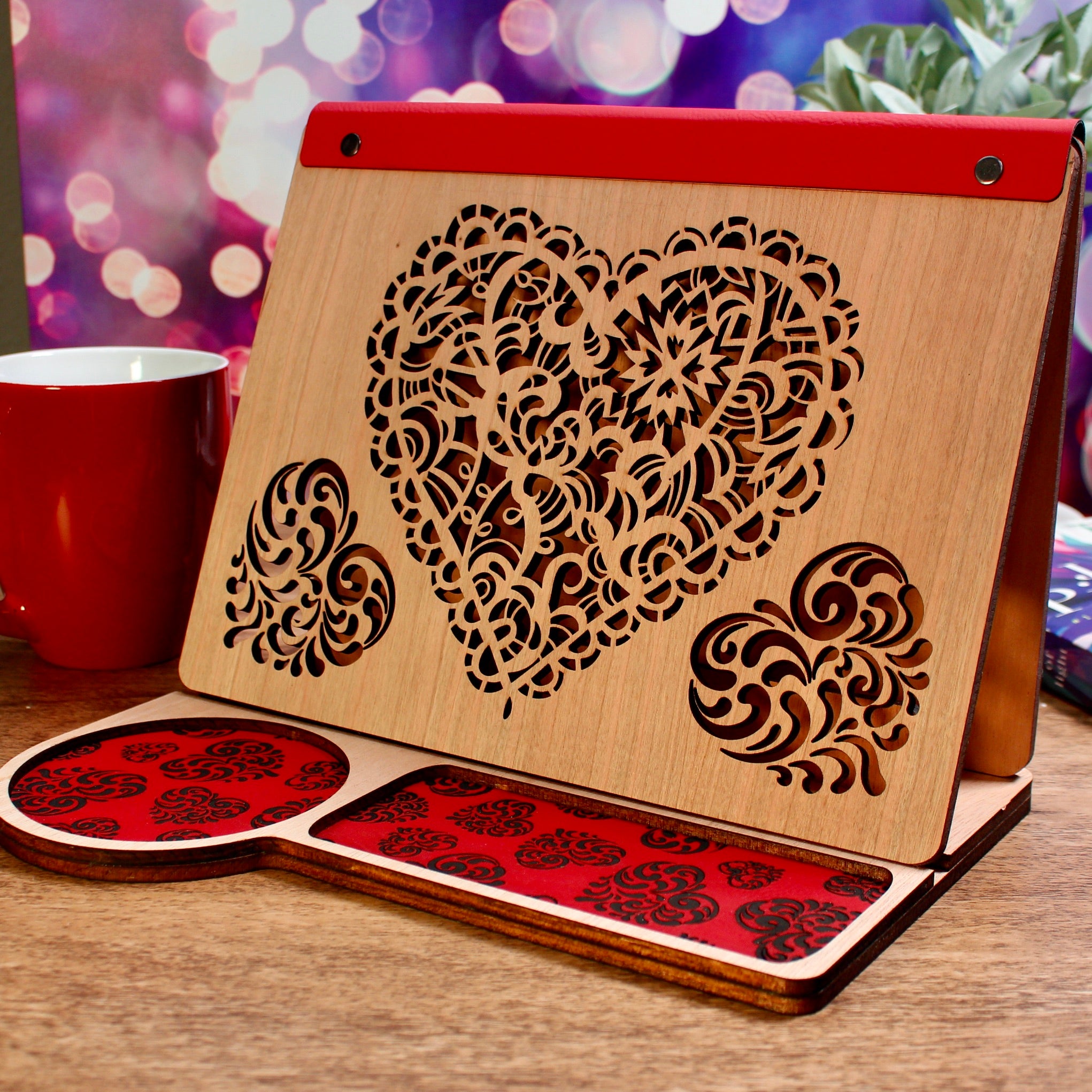 Book Rest and Page Holder - Wooden Book Valet with Hearts