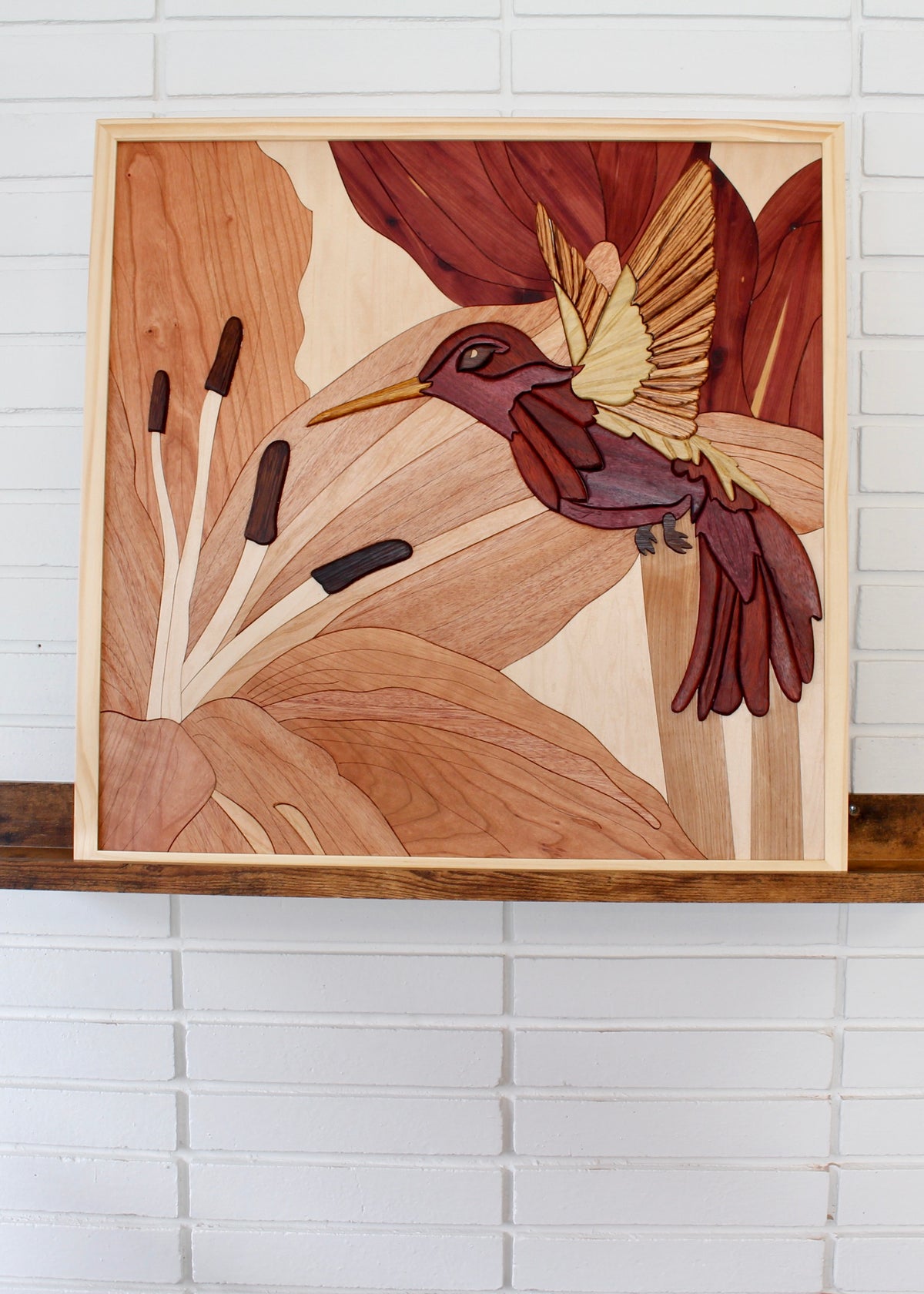 Hummingbird Inlay Work Hummingbird Inlay Wood Pattern 3D Layered Wood Art, Hummingbird