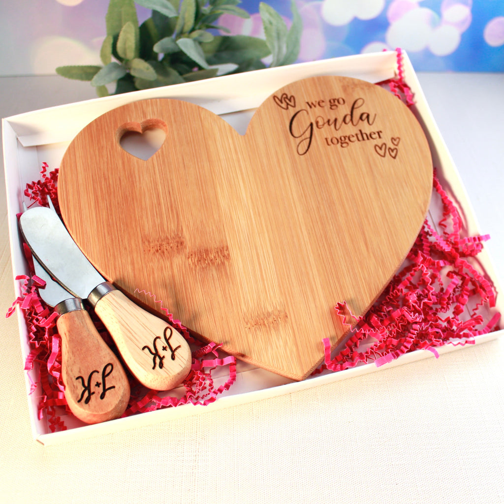 Heart Shaped Engraved Cheese Board Set