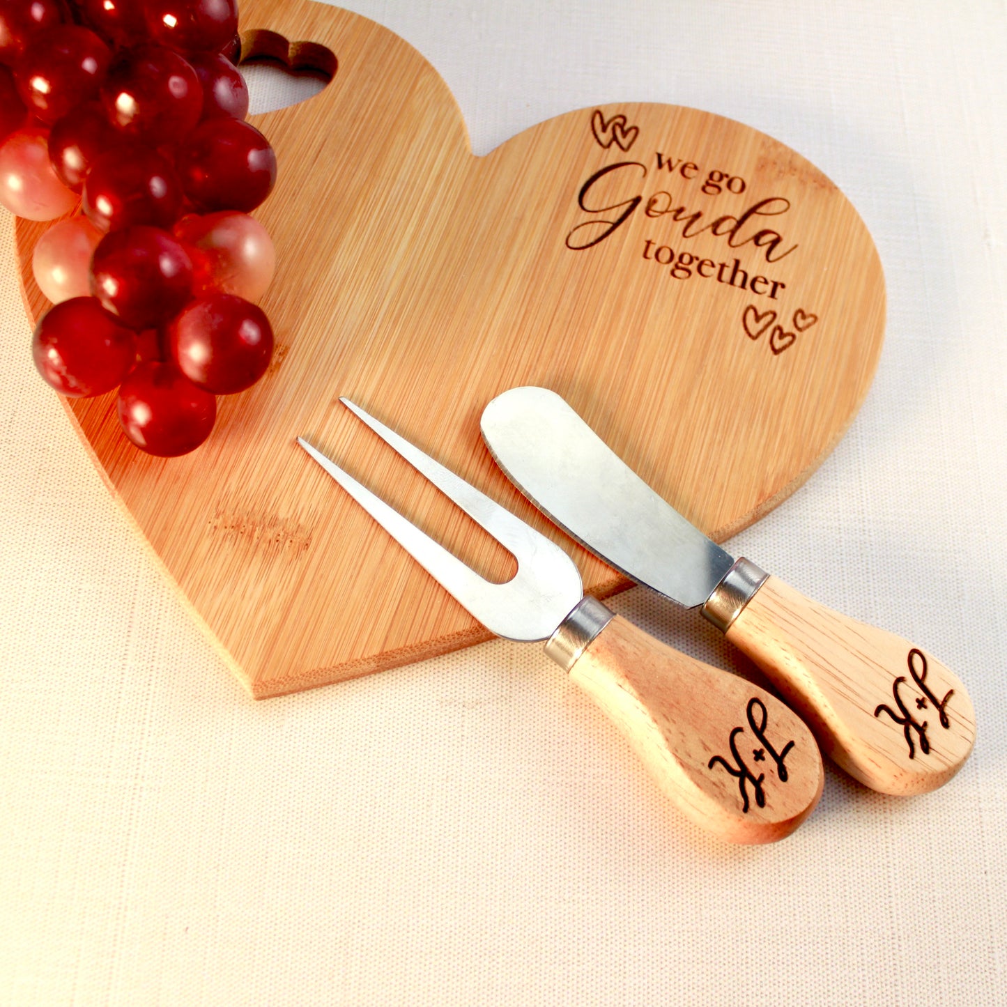 Heart Shaped Engraved Cheese Board Set