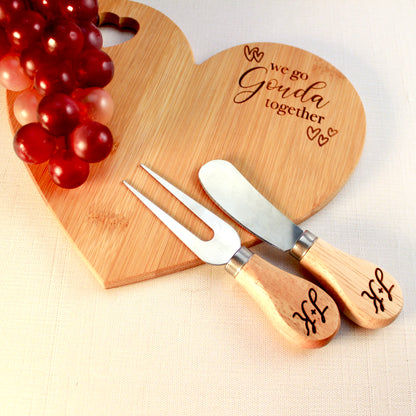 Heart Shaped Engraved Cheese Board Set