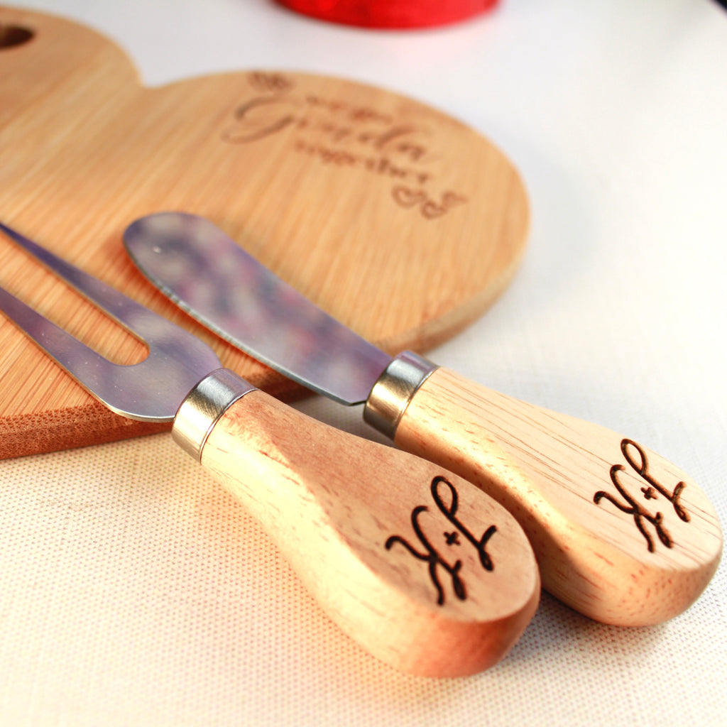 Heart Shaped Engraved Cheese Board Set