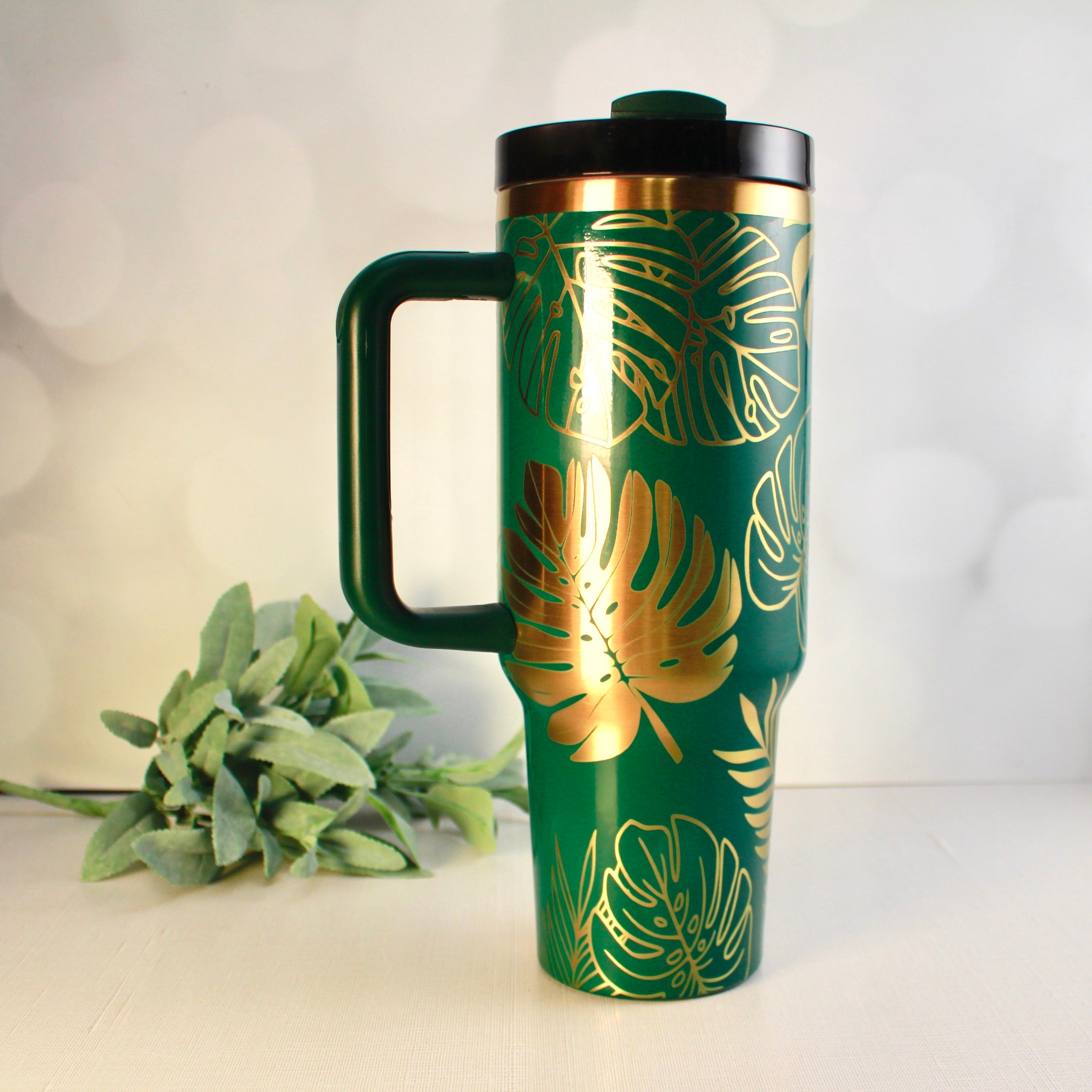 Monstera Leaves Laser Engraved 40oz Tumbler