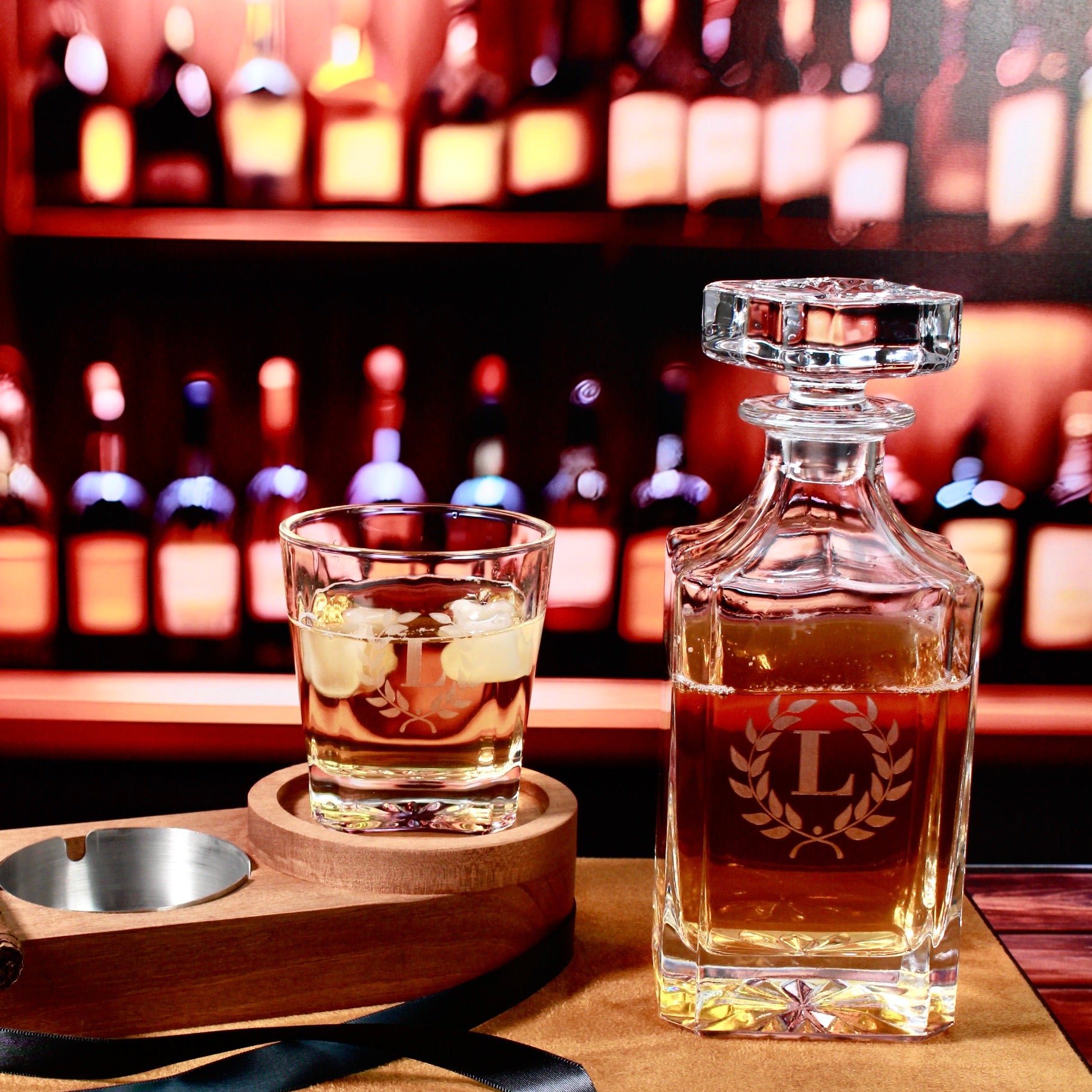 Custom Engraved Whiskey Decanter and Glass Set