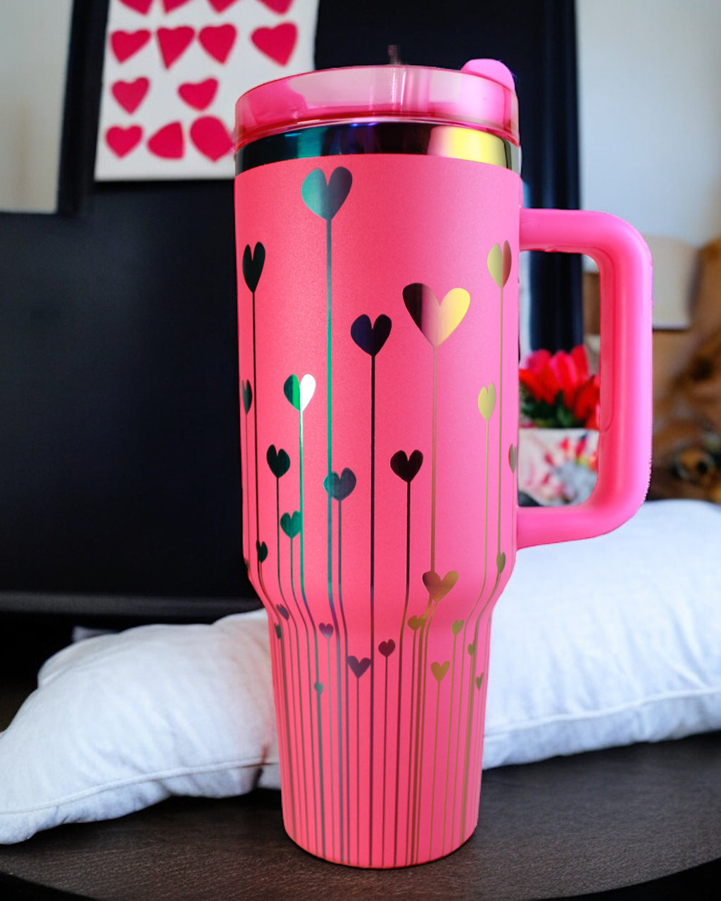 String of Hearts Laser Engraved 40oz Tumbler
