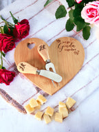 Heart Shaped Engraved Cheese Board Set