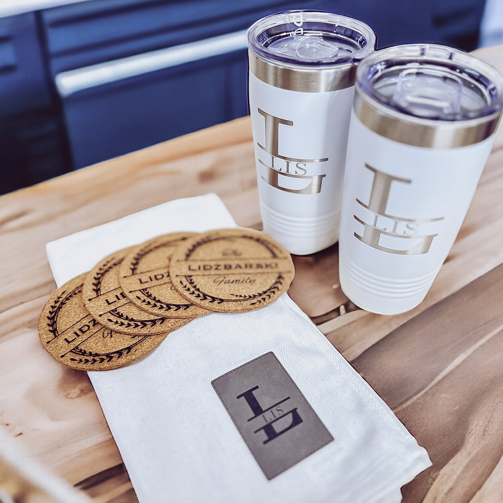 Cork Coasters with Kitchen Towels and Tag - Custom Realtor Gift Set