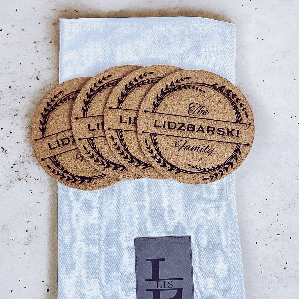 Cork Coasters with Kitchen Towels and Tag - Custom Realtor Gift Set