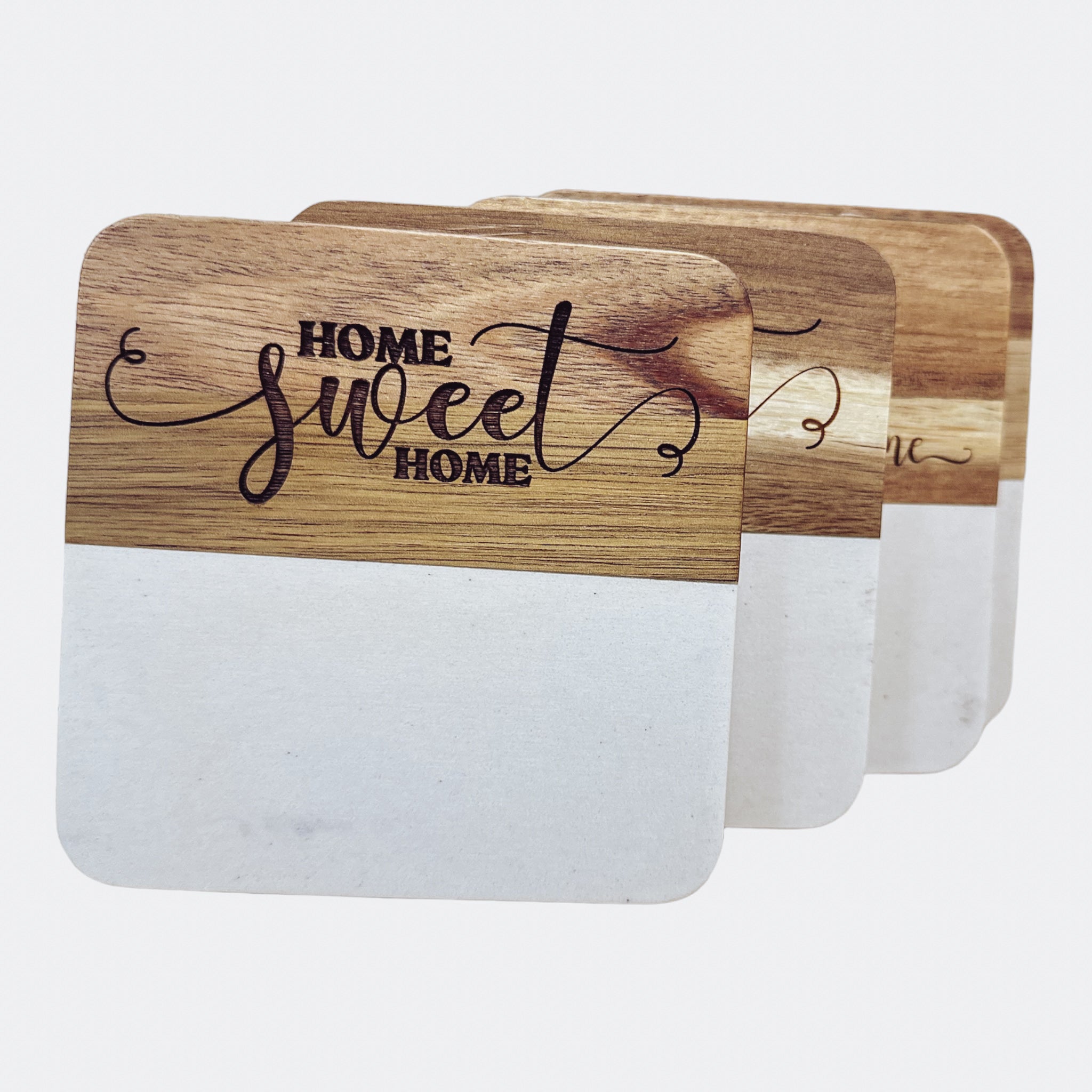 Custom Acacia and Marble Coasters Set of 4