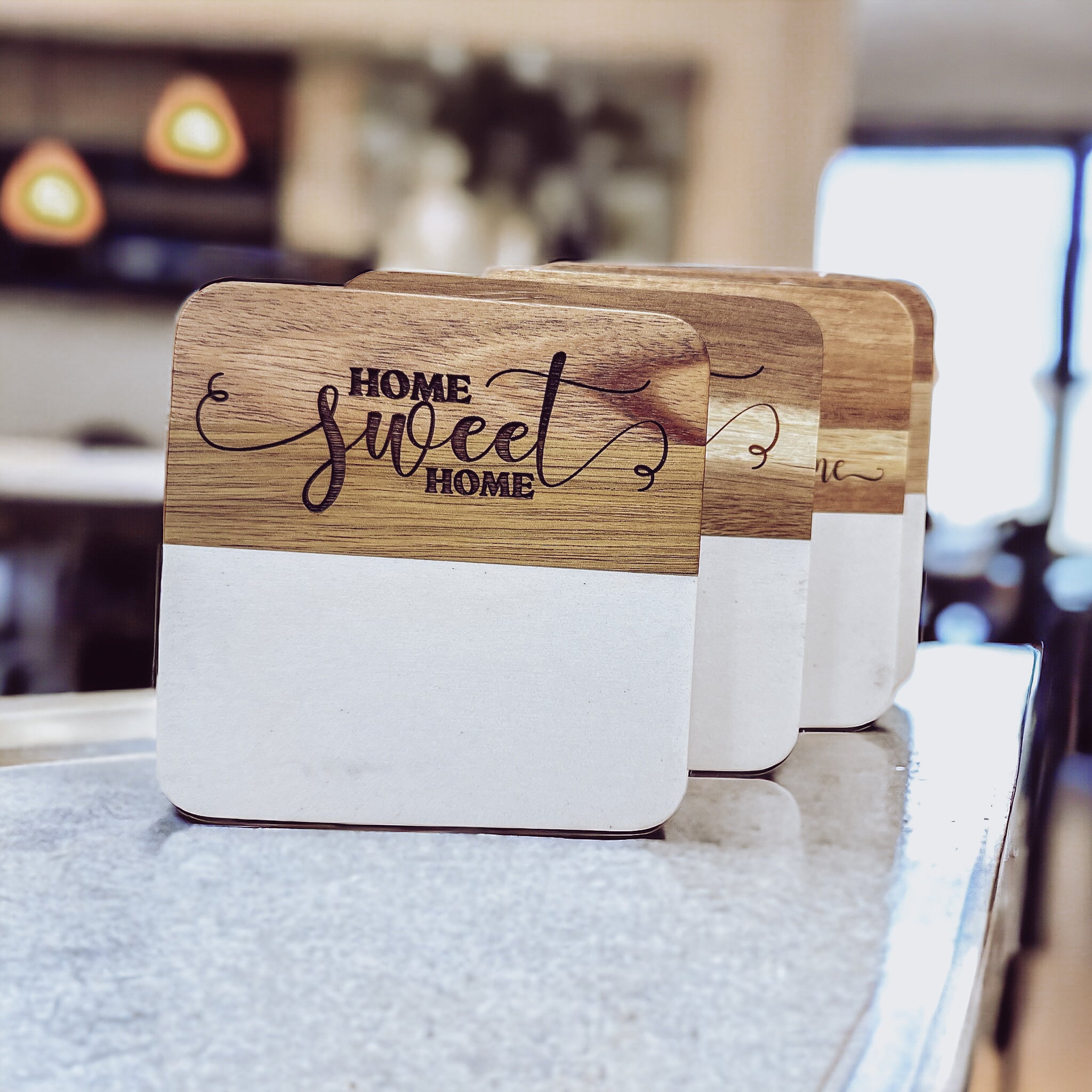 Custom Acacia and Marble Coasters Set of 4