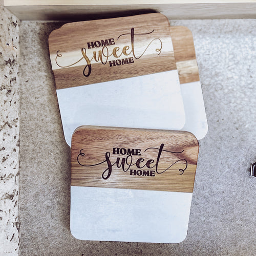 Custom Acacia and Marble Coasters Set of 4