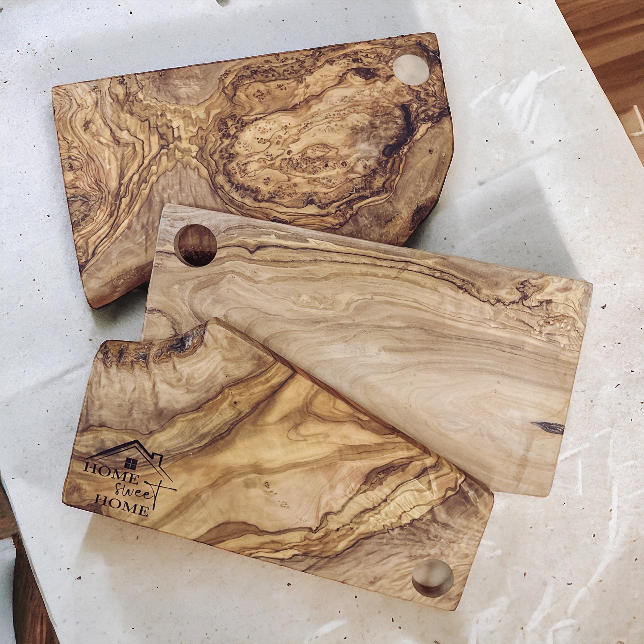 Engraved Olive Wood Charcuterie Board - Live Edge