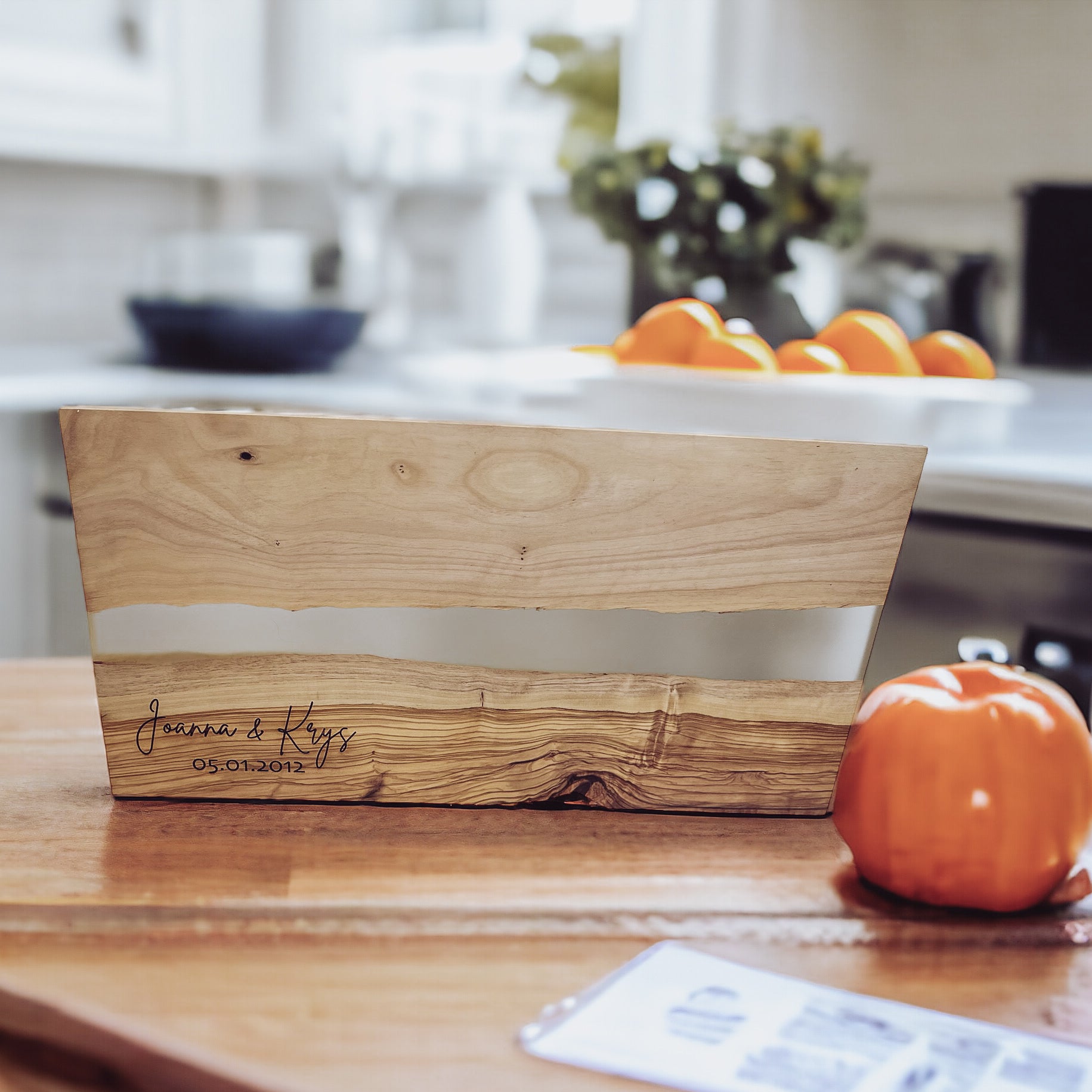 Olive Wood Cutting Board with River of Clear Resin