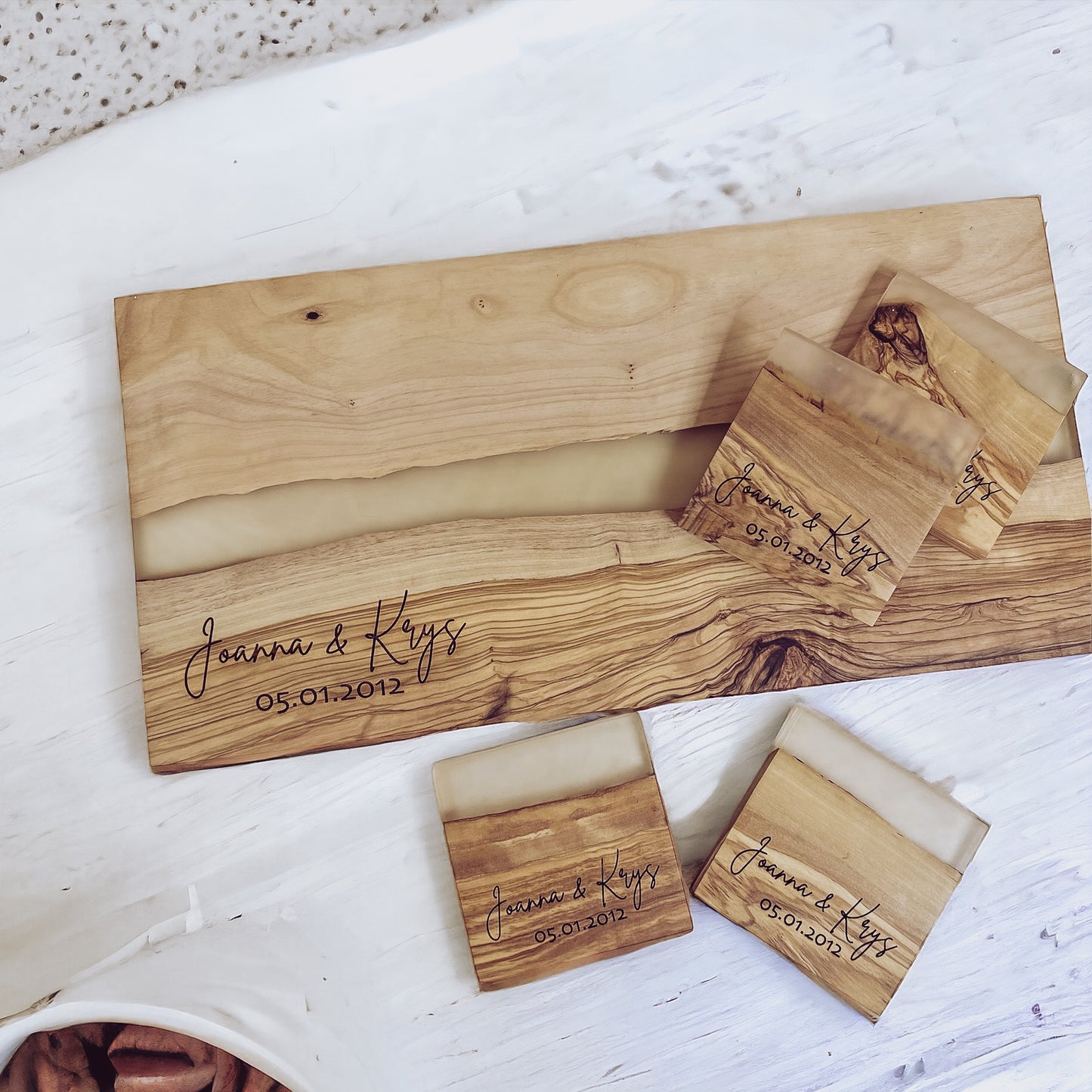 Olive Wood Cutting Board with River of Clear Resin