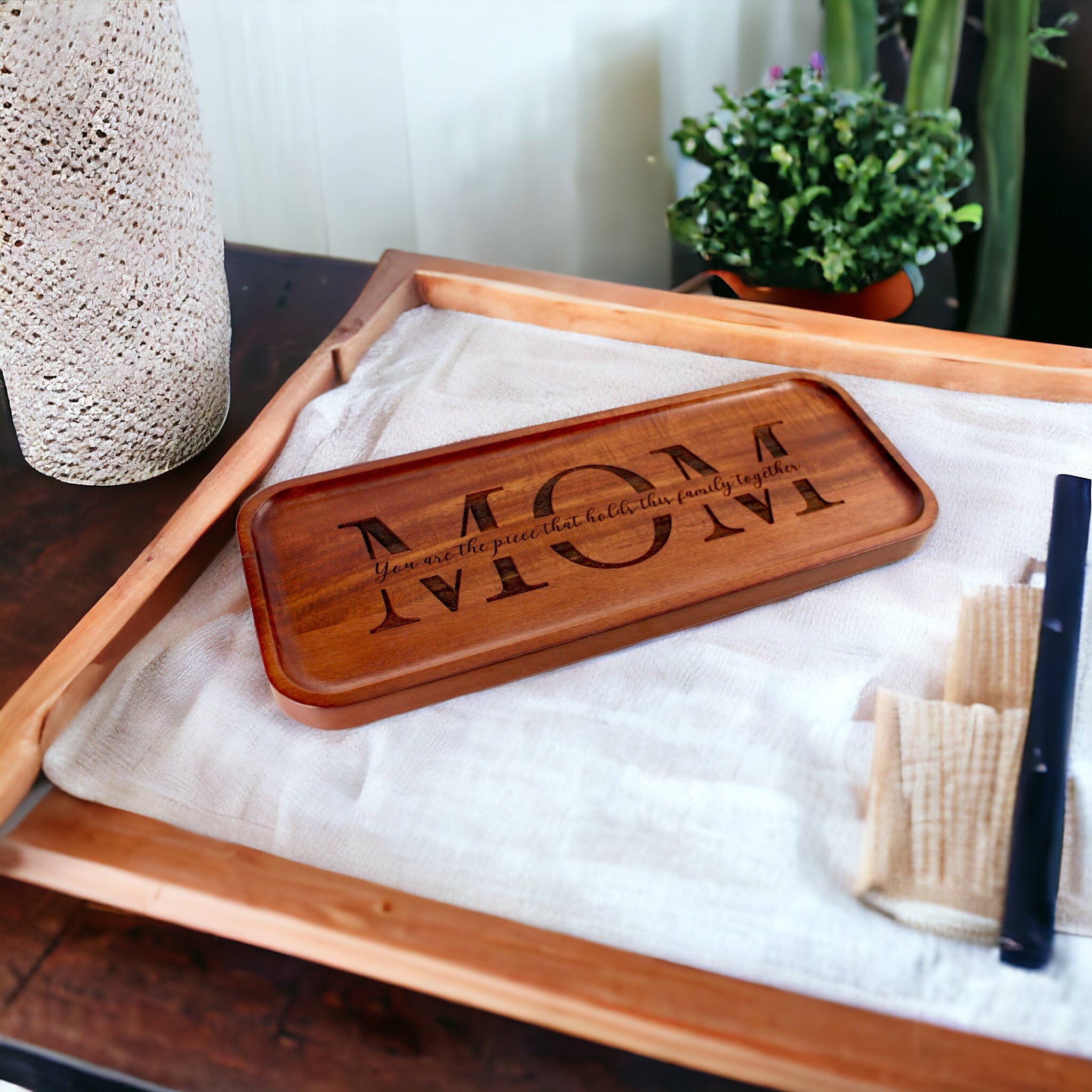 Acacia Wood Tray For Mom or Grandma