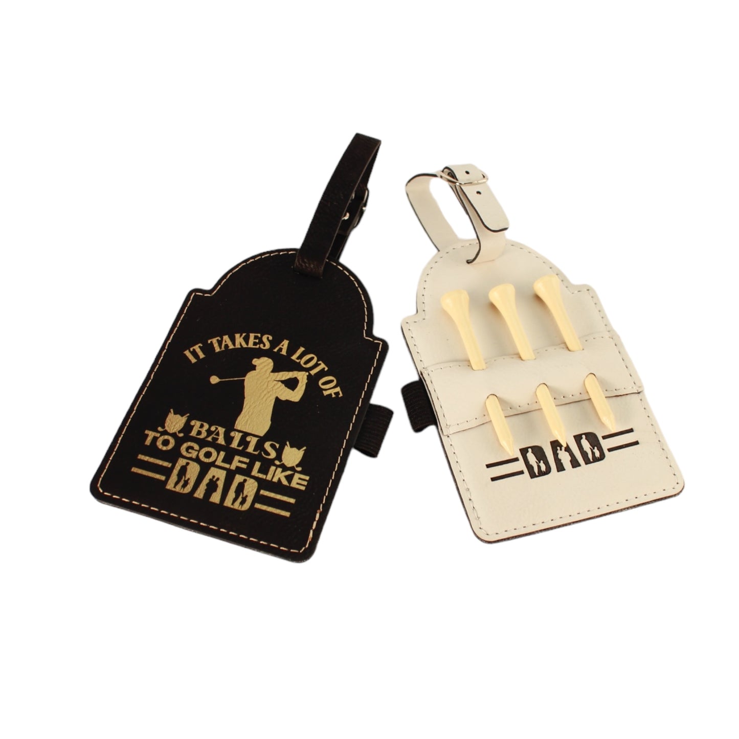 Custom Engraved Golf Bag Tag with 3 Wooden Tees