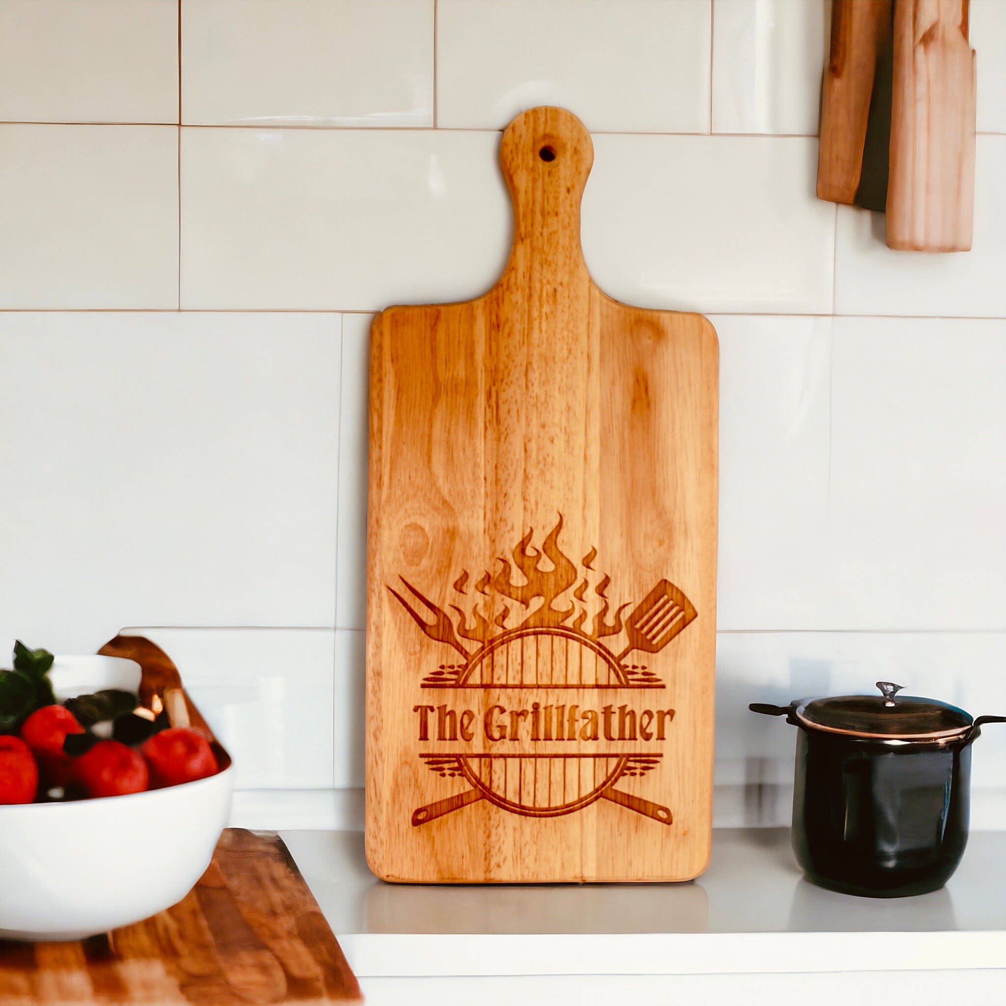 GrillFather Engraved Cutting Board with Handle