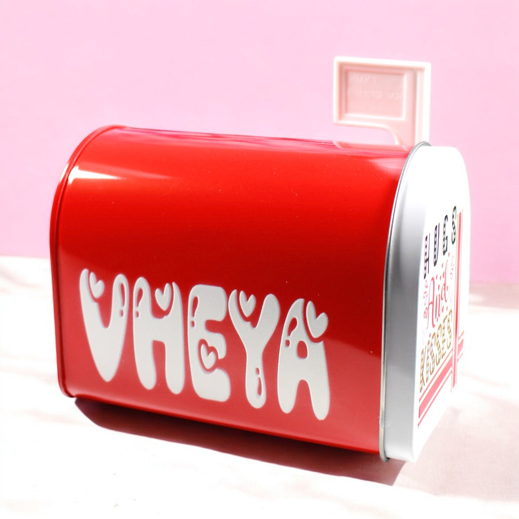 Personalized Valentines Tin Mailbox for Kids, Custom Name Tin Treat Holder