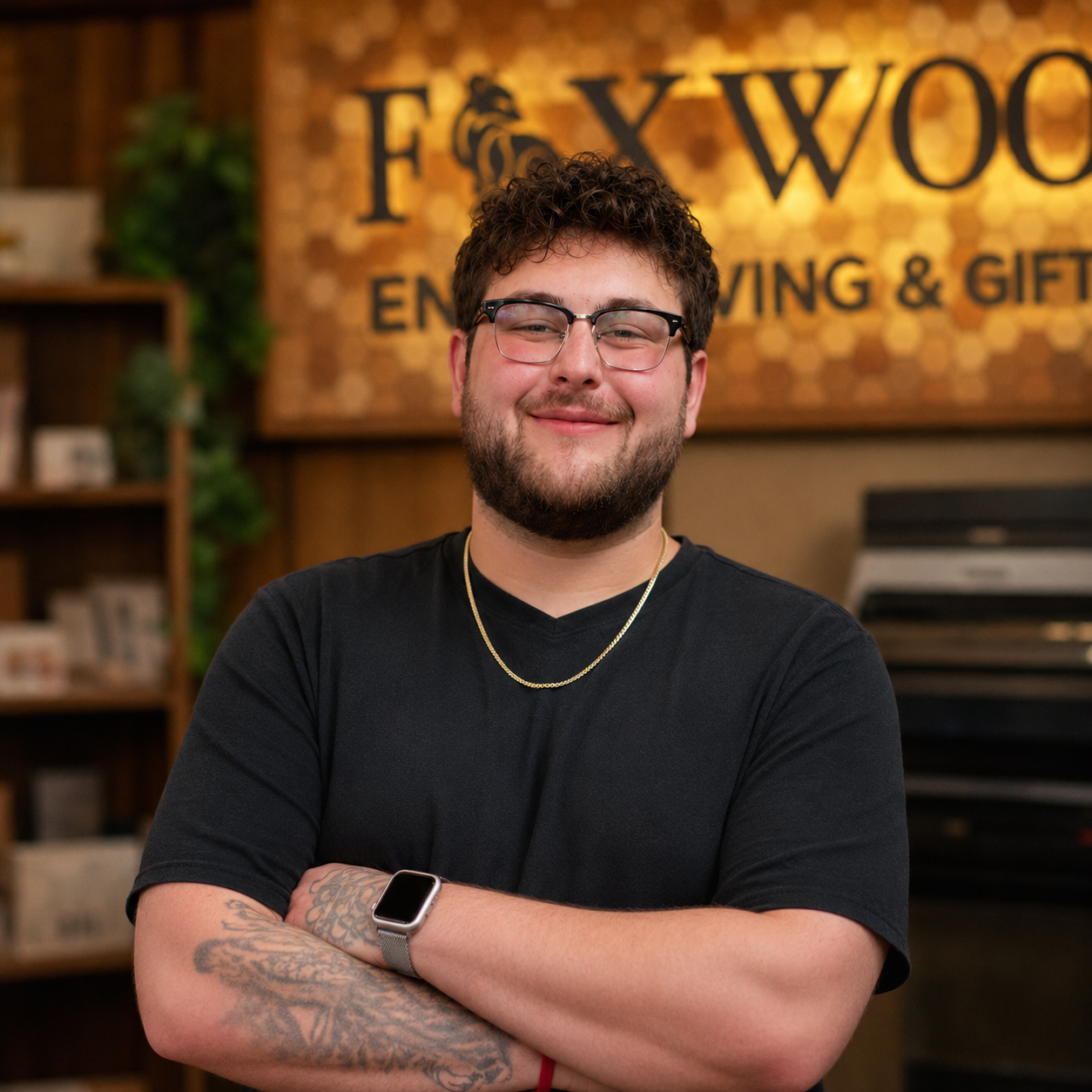 Andrew at Foxwood Engraving providing customer service, production, sales support, and custom engraving expertise.