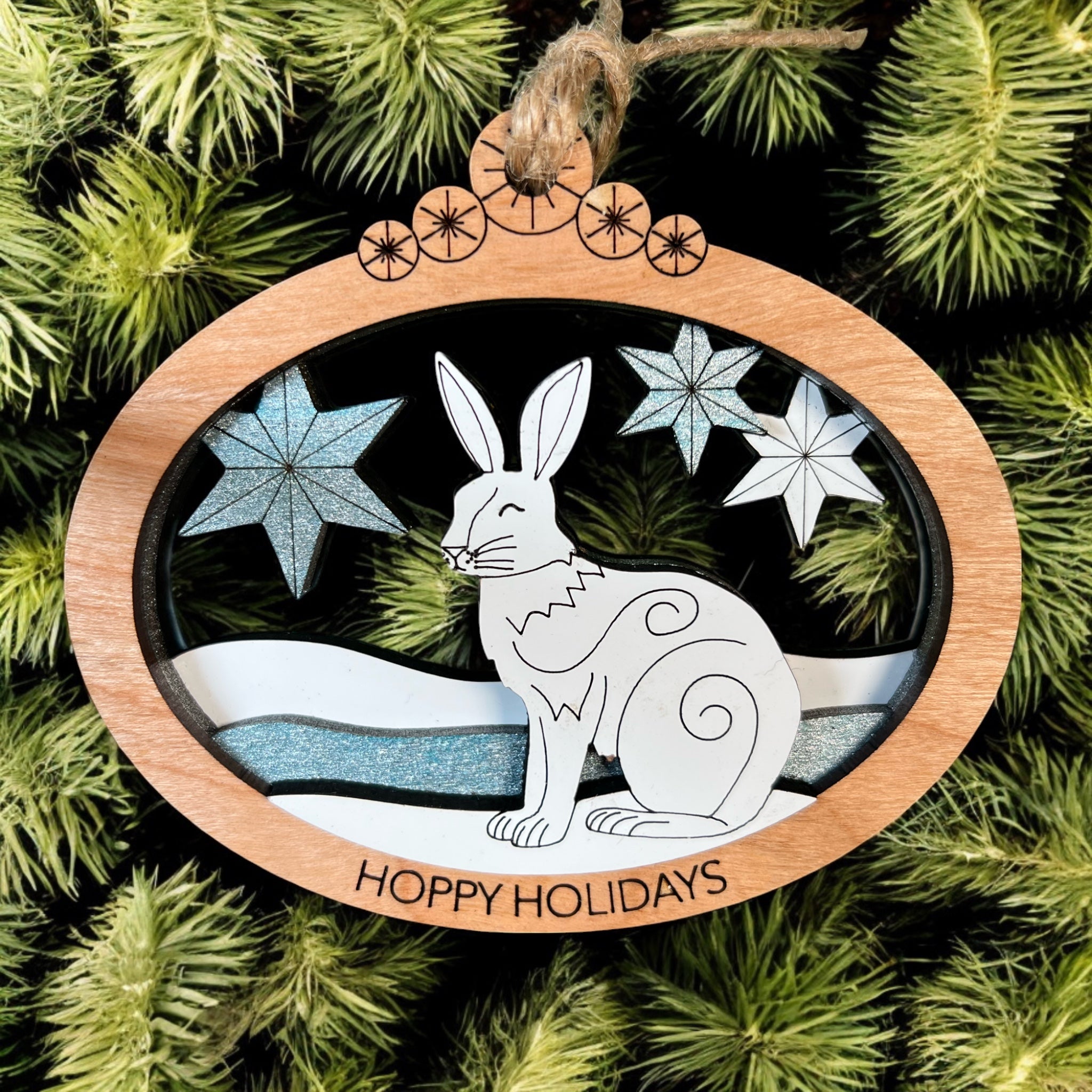 Handcrafted Arctic Hare ornament for Christmas tree holiday decoration
