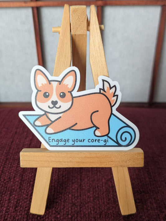 Engage your core corgi yoga pun waterproof sticker