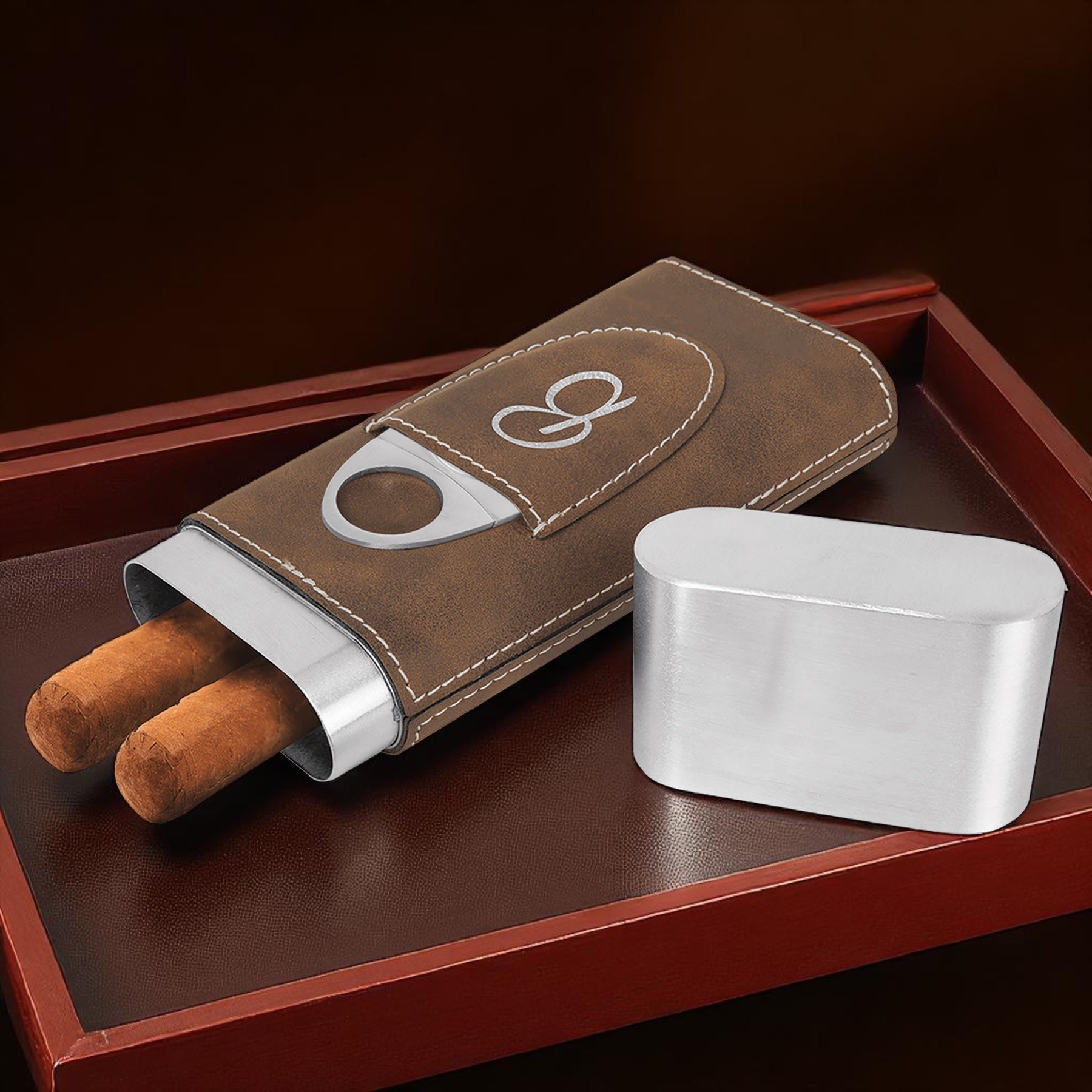 Custom Cigar Case with Cutter – Personalized Leather Gift Set