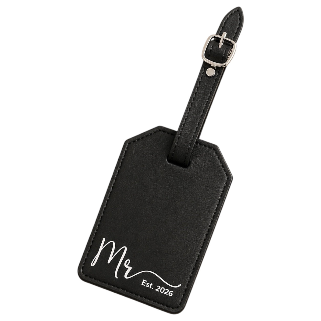 Custom luggage tags designed for bridesmaids and groomsmen gifts.