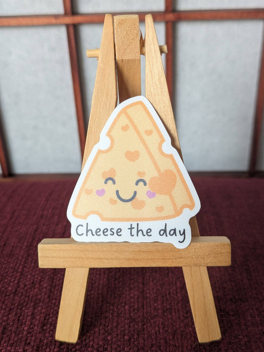 Seize the day cheese pun motivation vinyl waterproof sticker