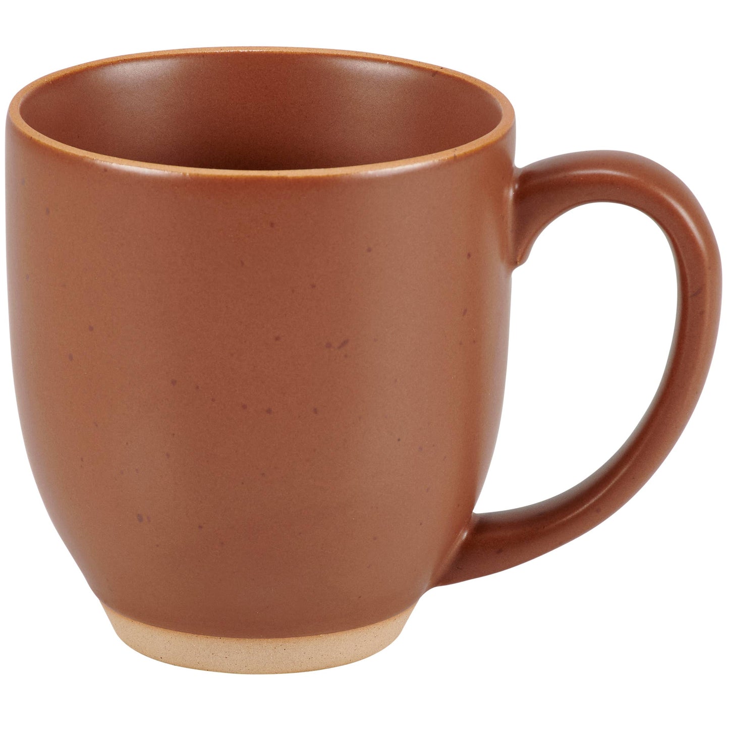 Cozy red ceramic mug for hot coffee or tea.