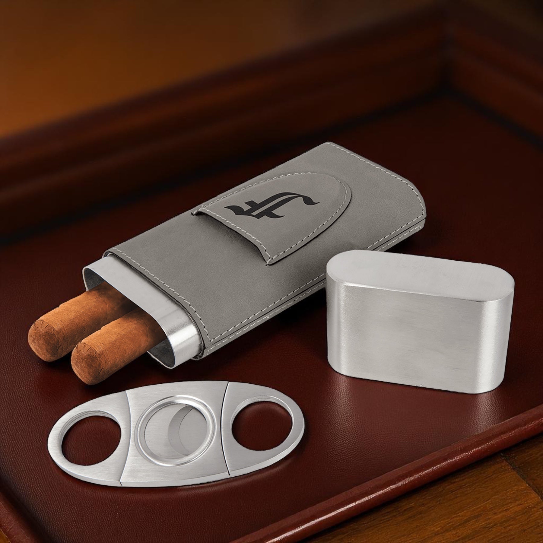 Custom Cigar Case with Cutter – Personalized Leather Gift Set